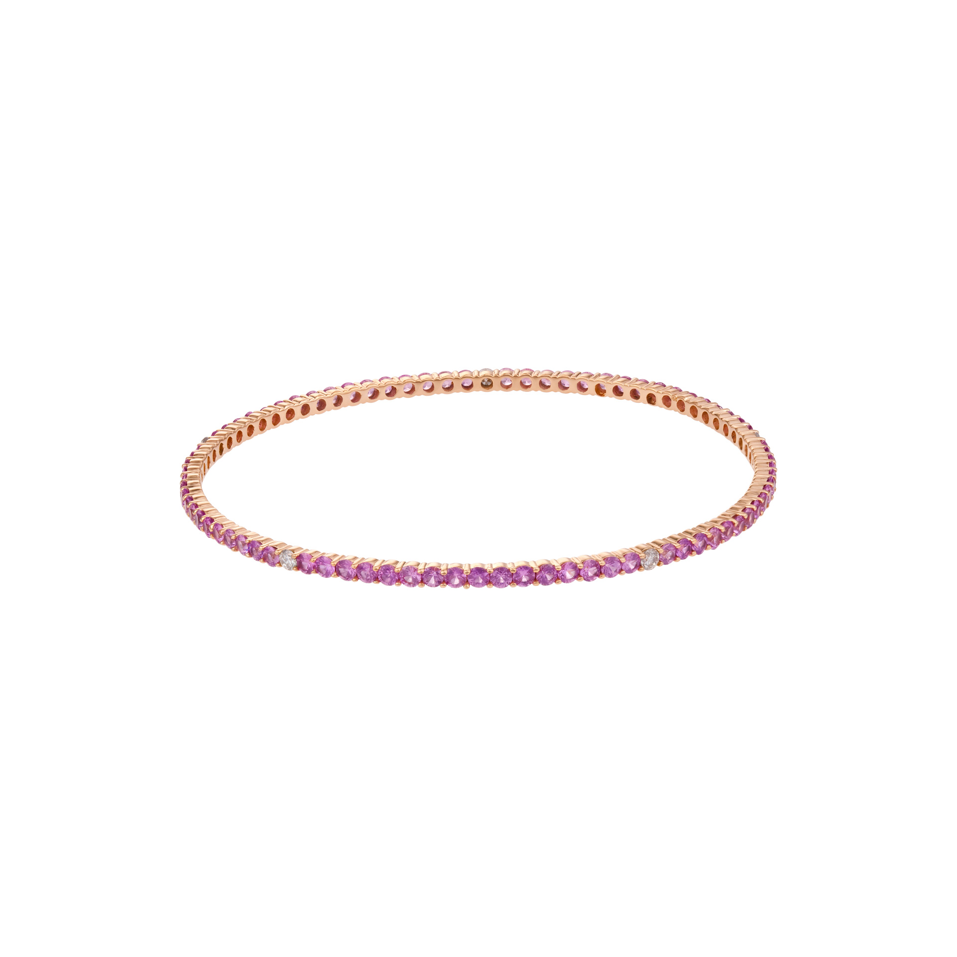 Pink sapphire & diamond bangle in 18k rose gold.
