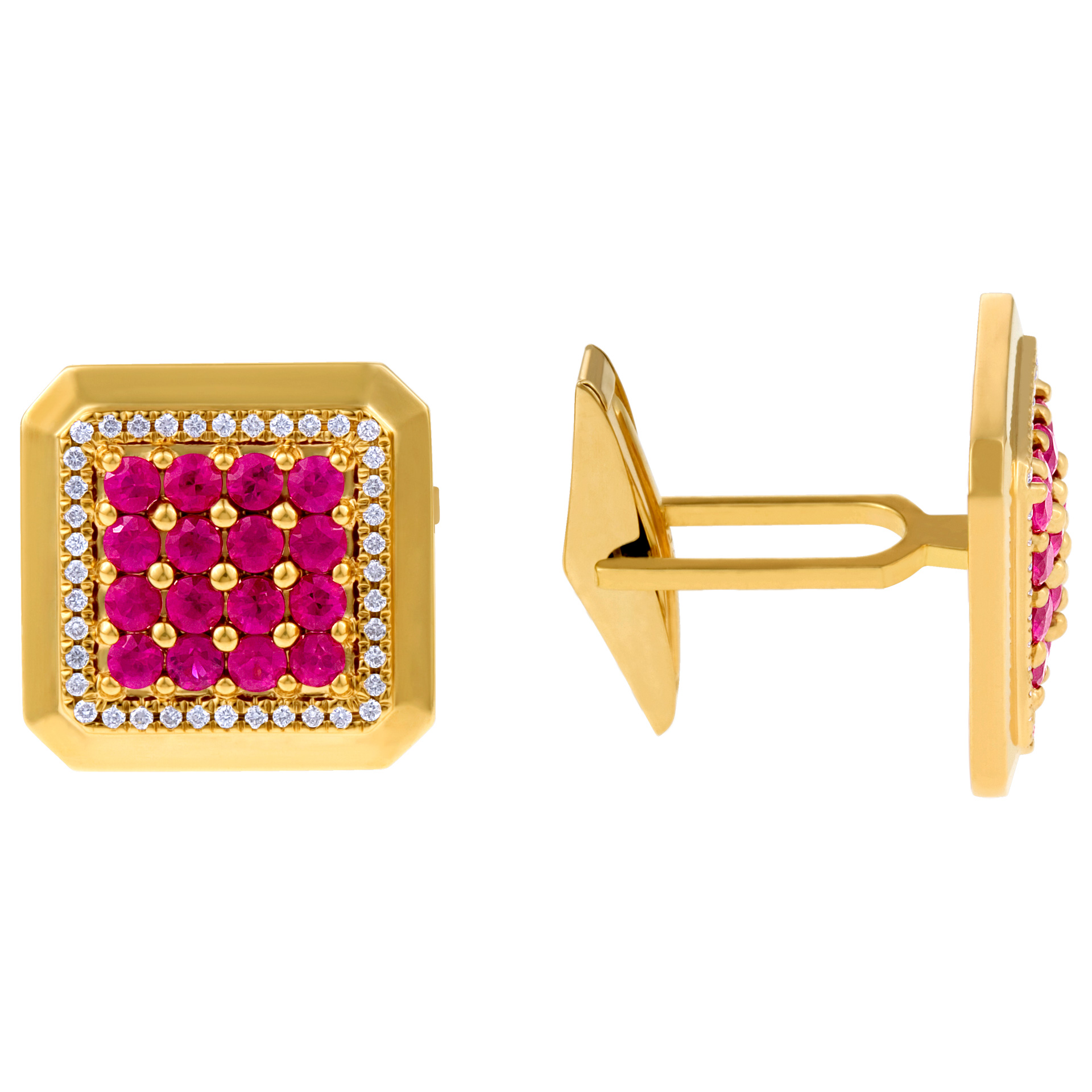 Exquisite diamond and ruby cufflinks in 18k yellow gold