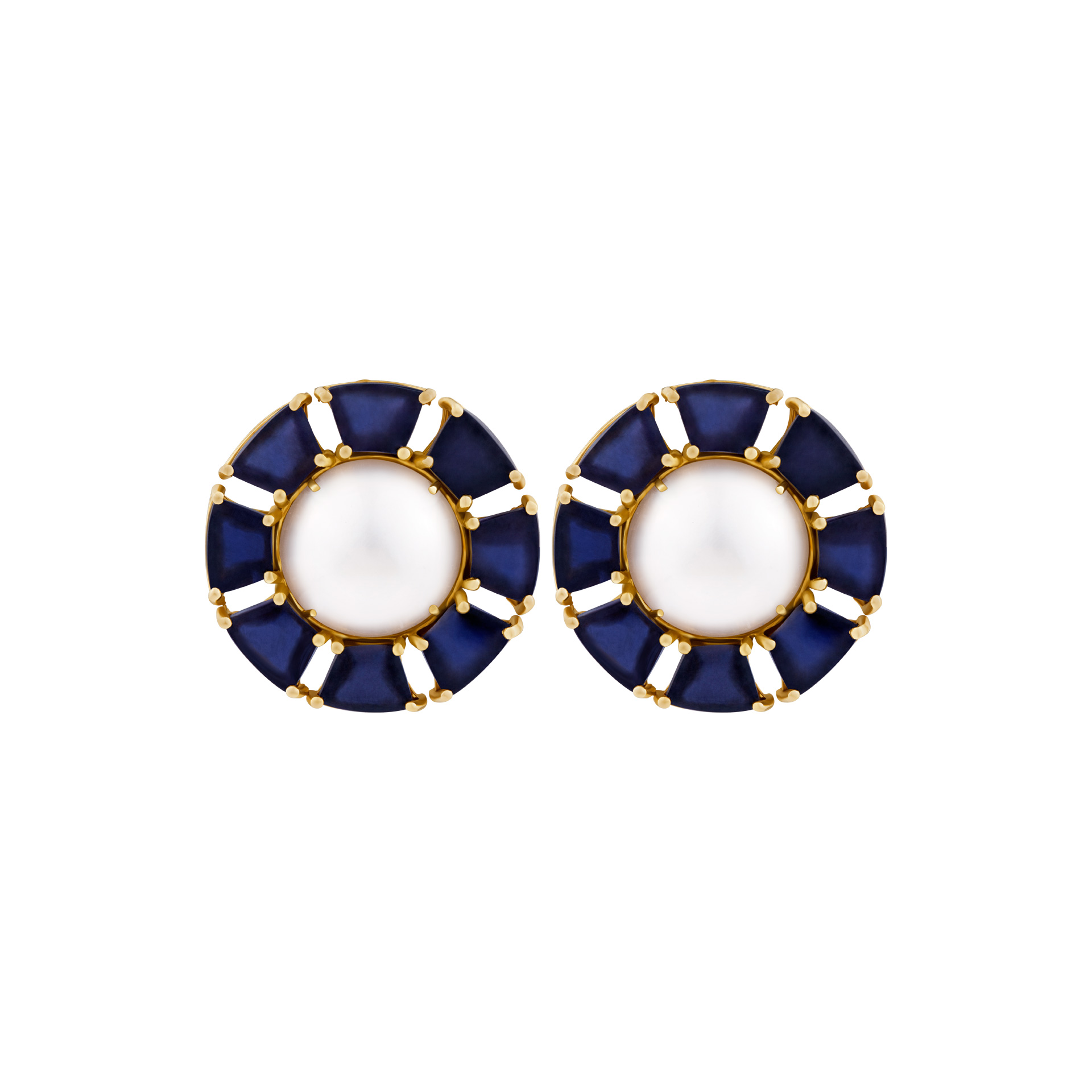 Iolite and Mobe Pearl cufflinks in 14k yellow gold