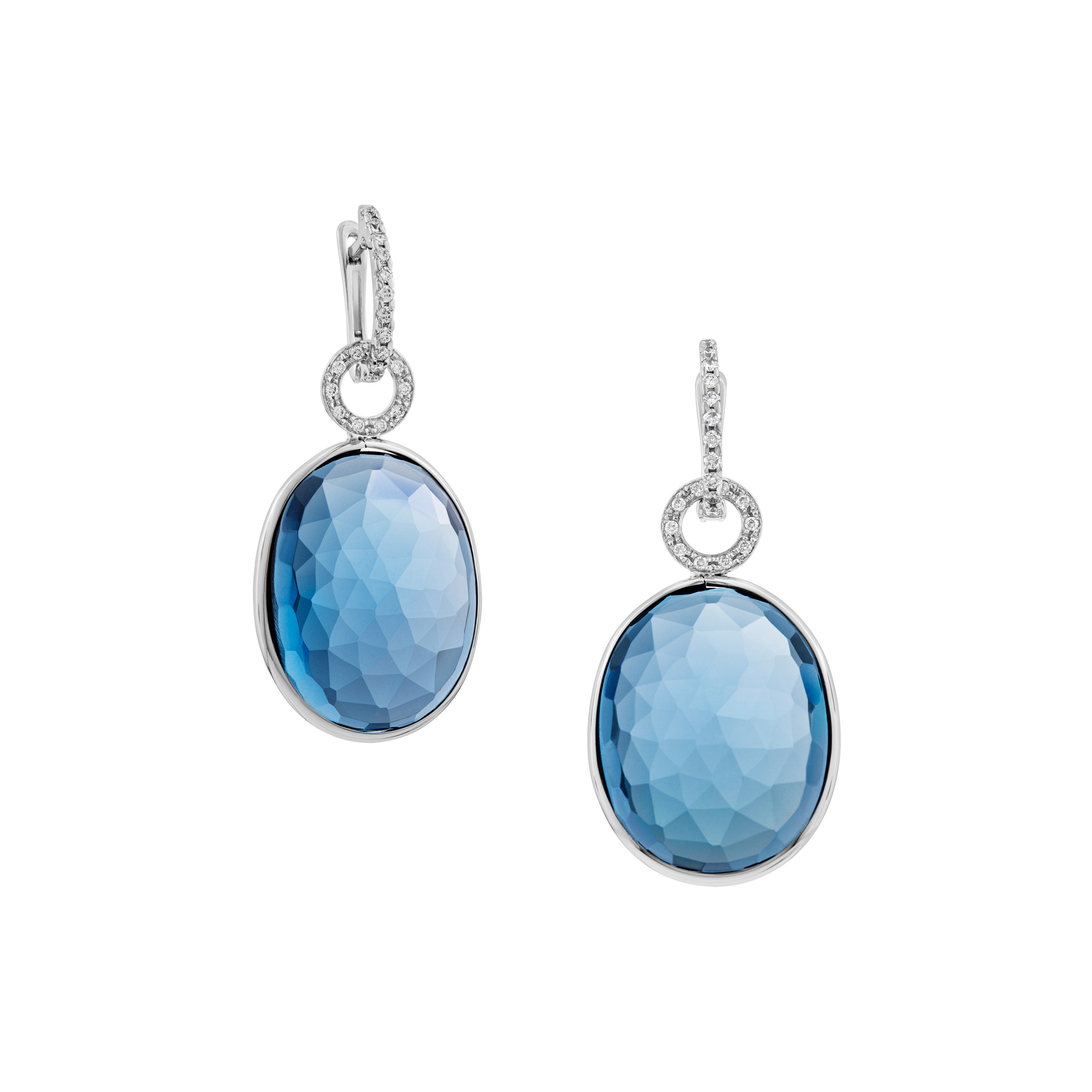 London Blue Topaz earrings in 18K white gold with diamond accents
