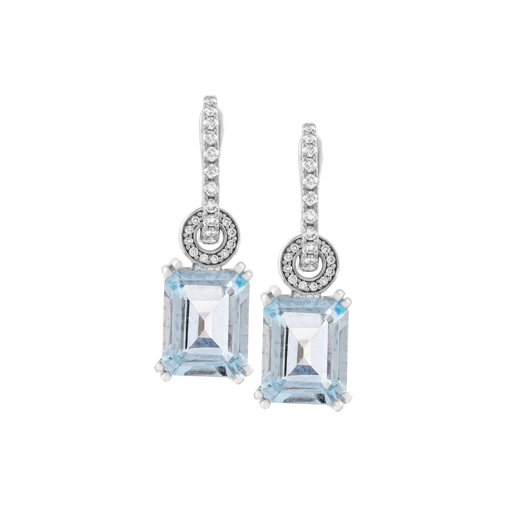 Aquamarine drop earrings with diamonds in 18K white gold