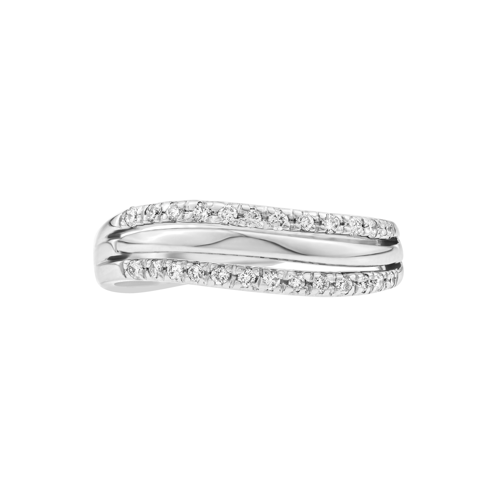 RIng with two rows of diamonds in 18K white gold