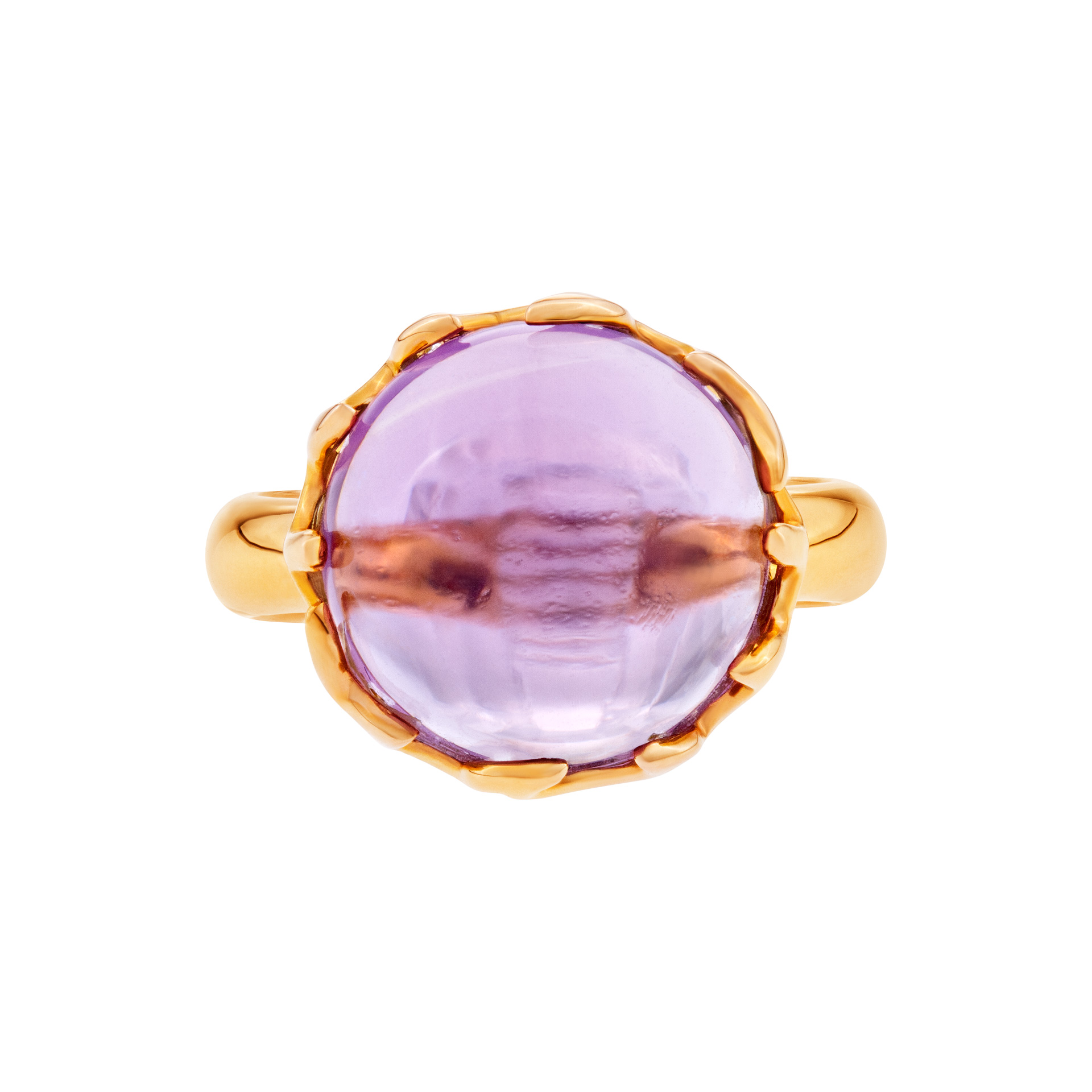 Round Amethyst ring in 18K pink gold