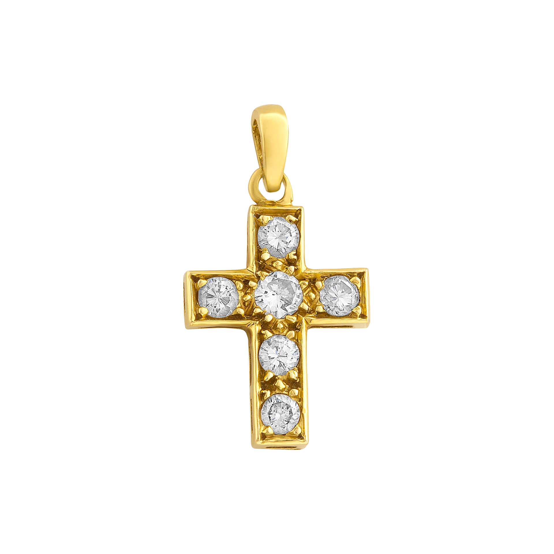 Classic Diamond Cross Pendant In 14k Yellow Gold. 0.35 carats in diamonds