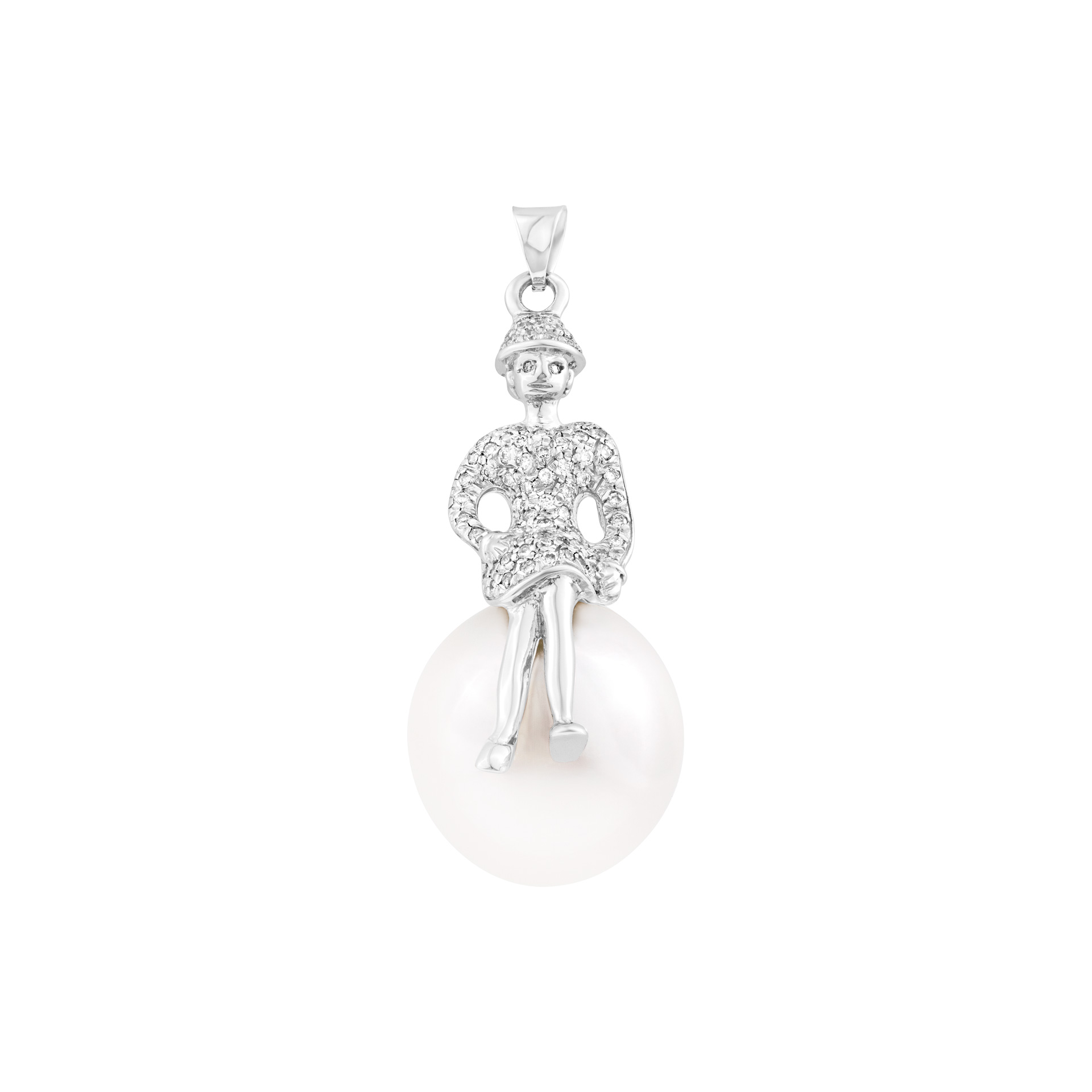 Pendant with pearl and diamonds in 18K white gold
