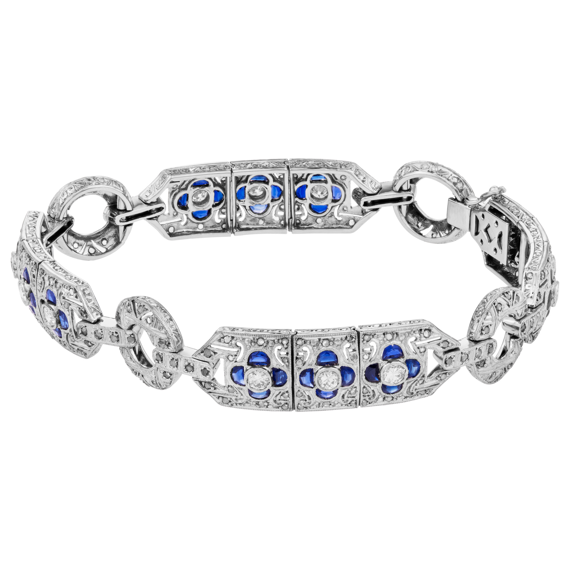 Deco-style Sapphire & Diamond bracelet in 18k white gold. 1.70cts in diamonds