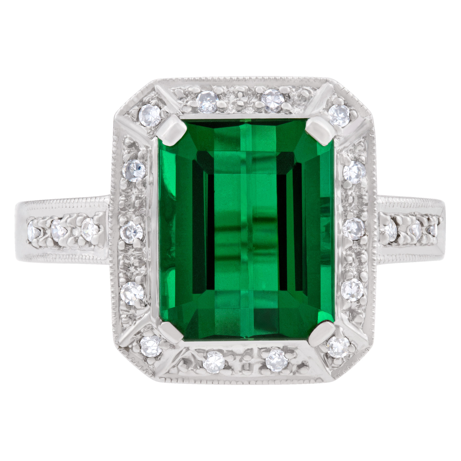 Green Tourmaline ring in 18K white gold 3.75ct diamond accents