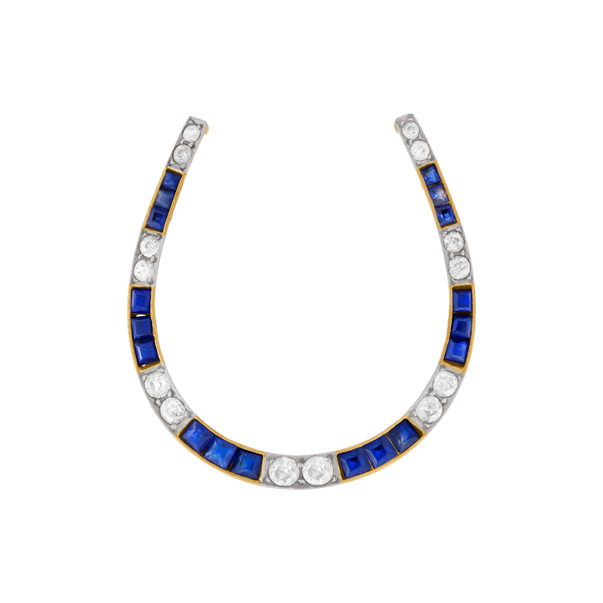 Lucky Horse Shoe broach / pin  in 18K with diamonds and sapphires
