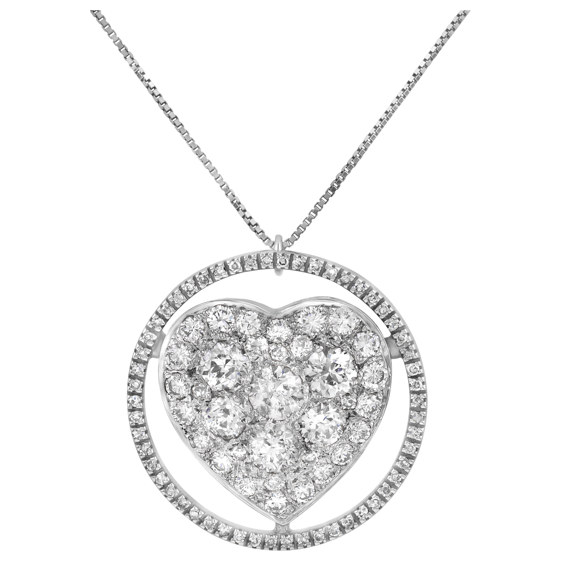 Breathtaking heart shaped diamond pendant on chain in 18k. 3.50cts in diamonds
