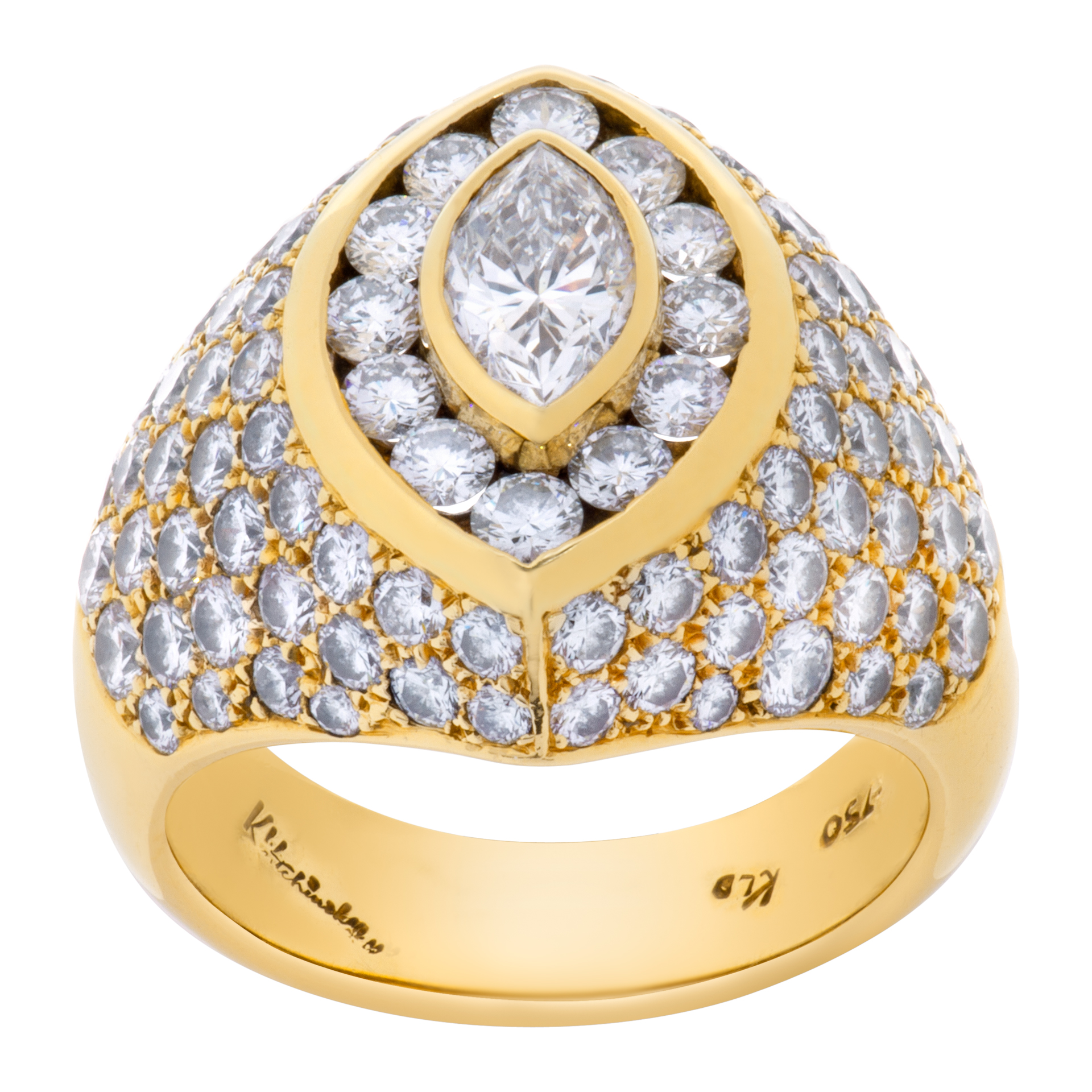 Kutchinsky 18K yellow gold diamond ring, total diamonds weight approx. 4.00 carats. All diamonds estimate E-F color, VVS clarity.
