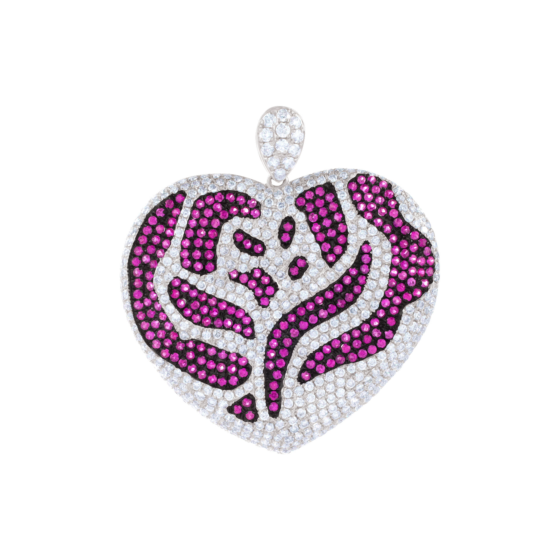 Sexy 18K white gold pendant with rubies and diamonds. 3.51cts in diamonds