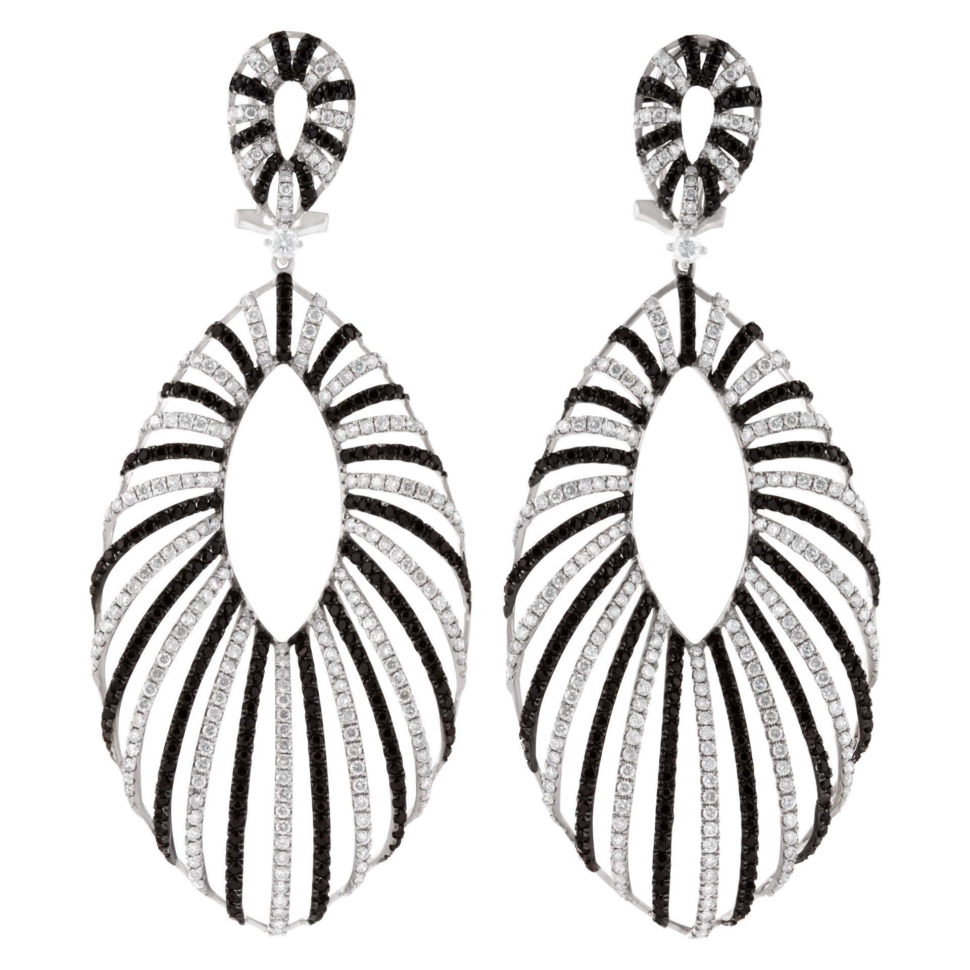 Black & white diamond swirl drop earrings