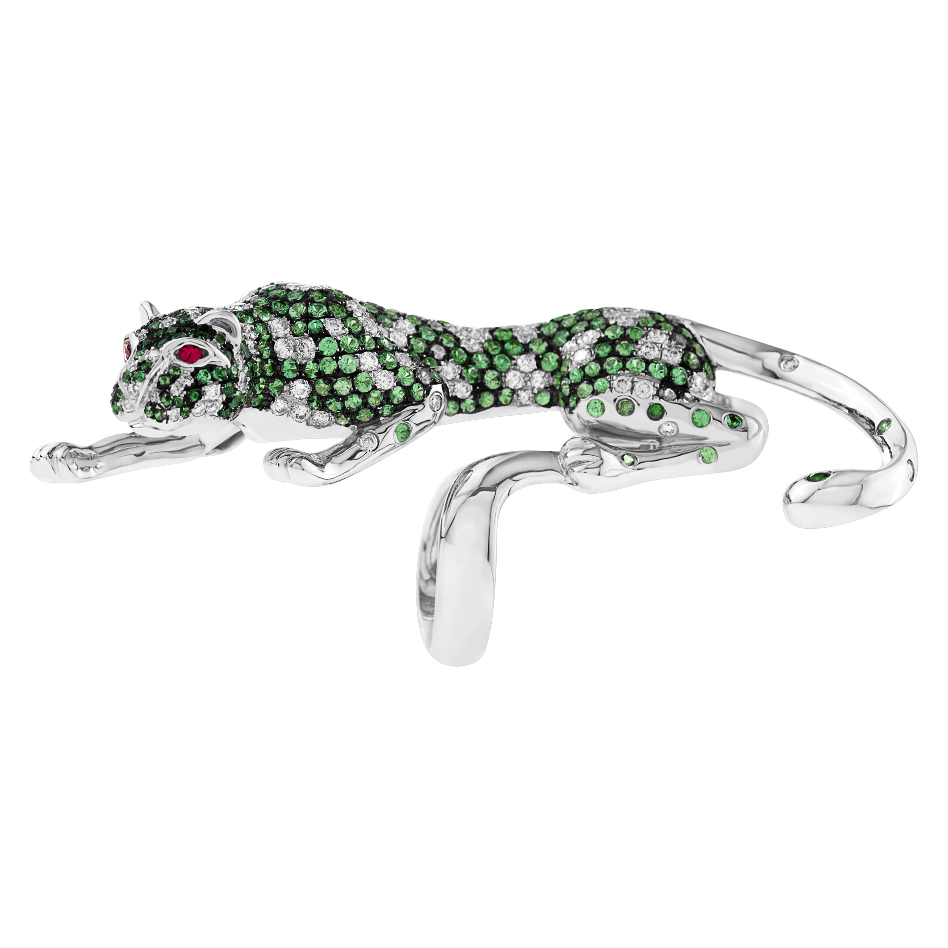 Diamond & Emerald panthere ring in 18K white gold
