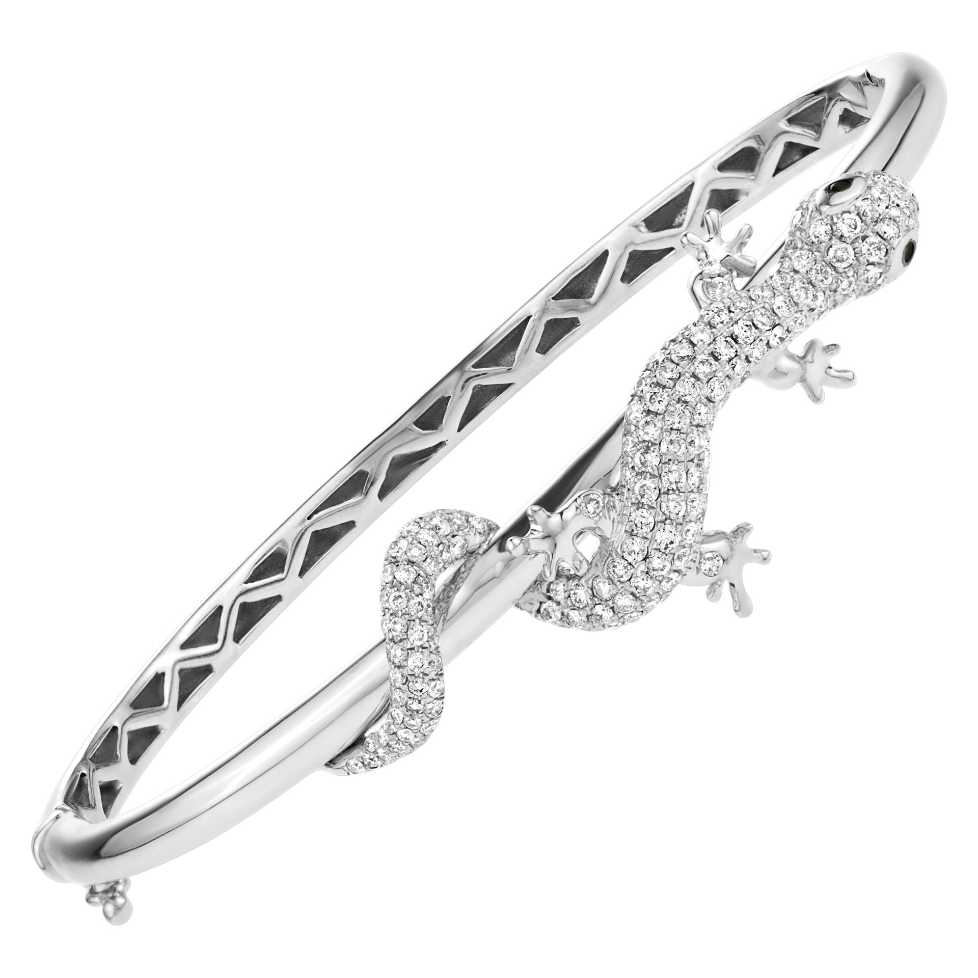 Gecko 18k white gold bangle with diamond & tsavorite