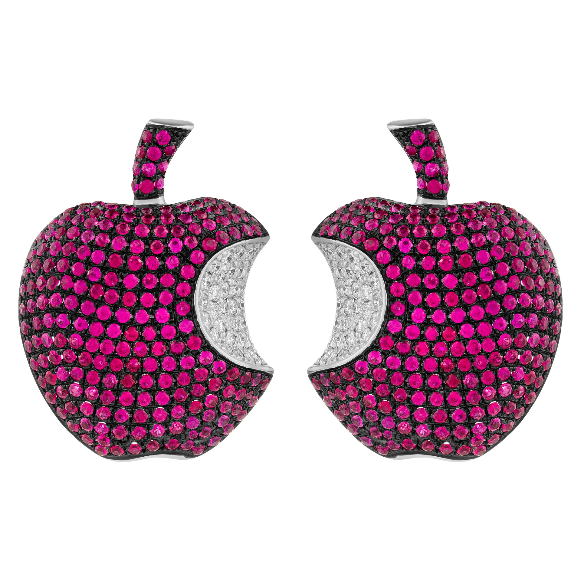 Ruby apple 18K white gold earrings with diamonds