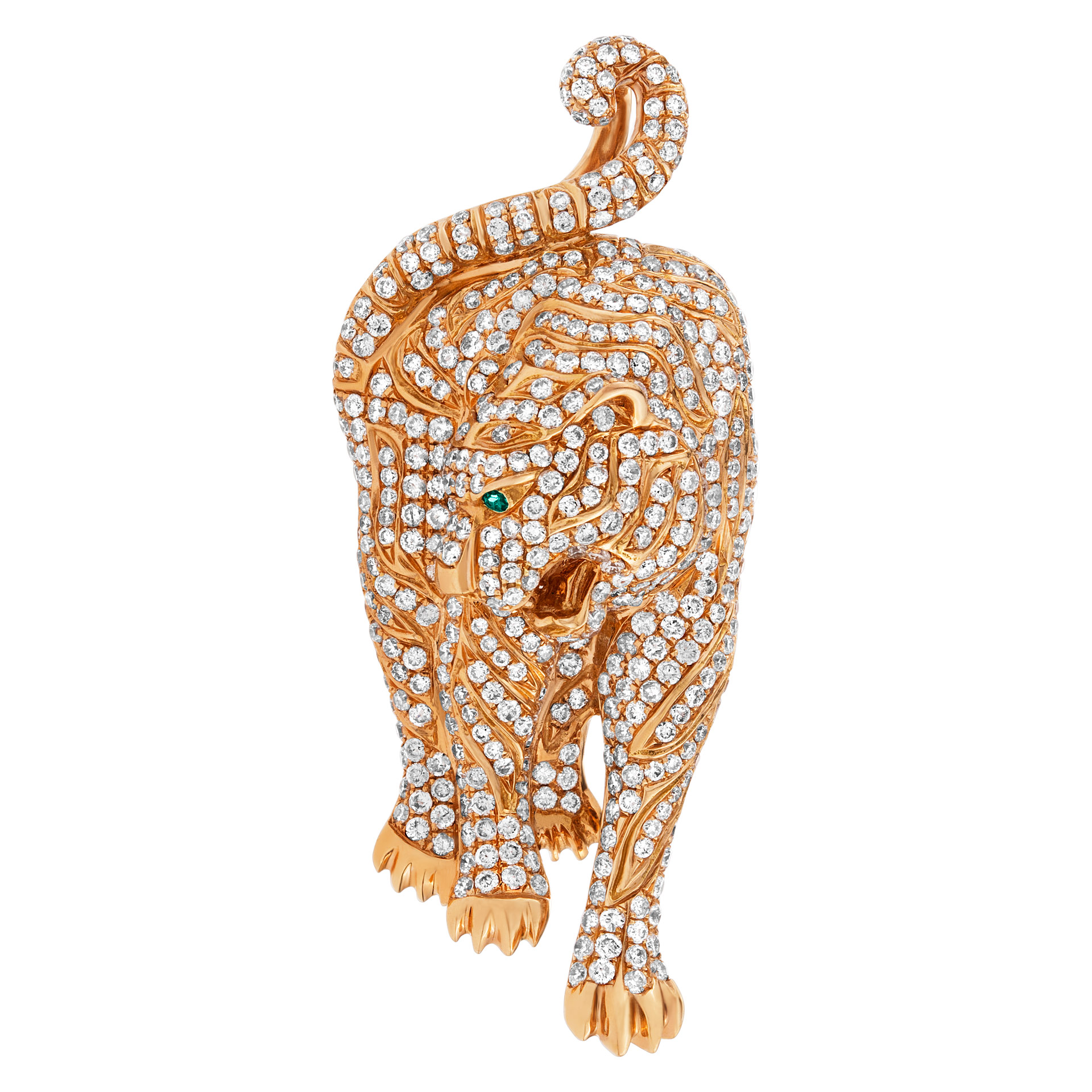 Opulent Tiger pendant in 18K rose gold and diamonds. 4.98 carats in diamonds