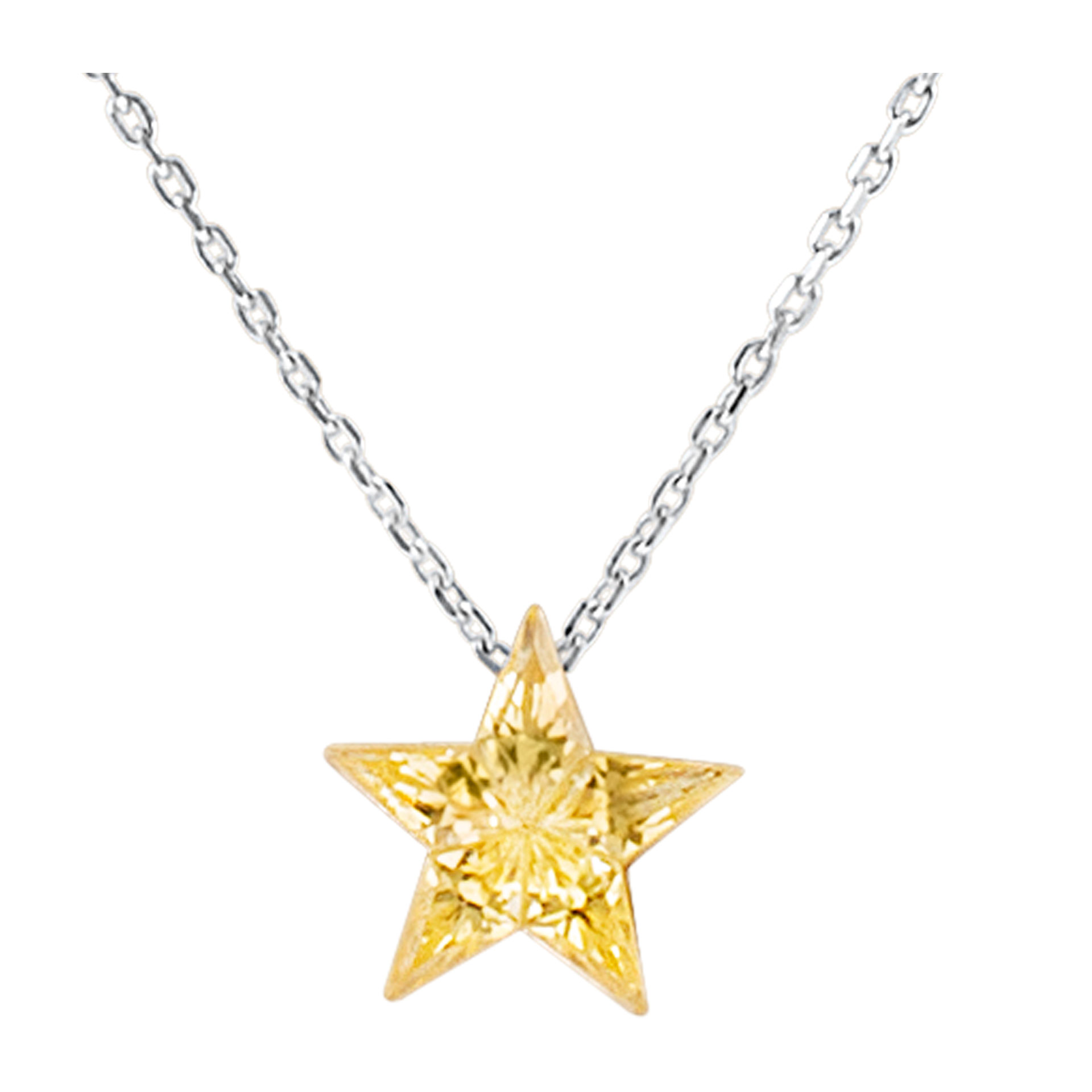Yellow sapphire star necklace in 18K white gold