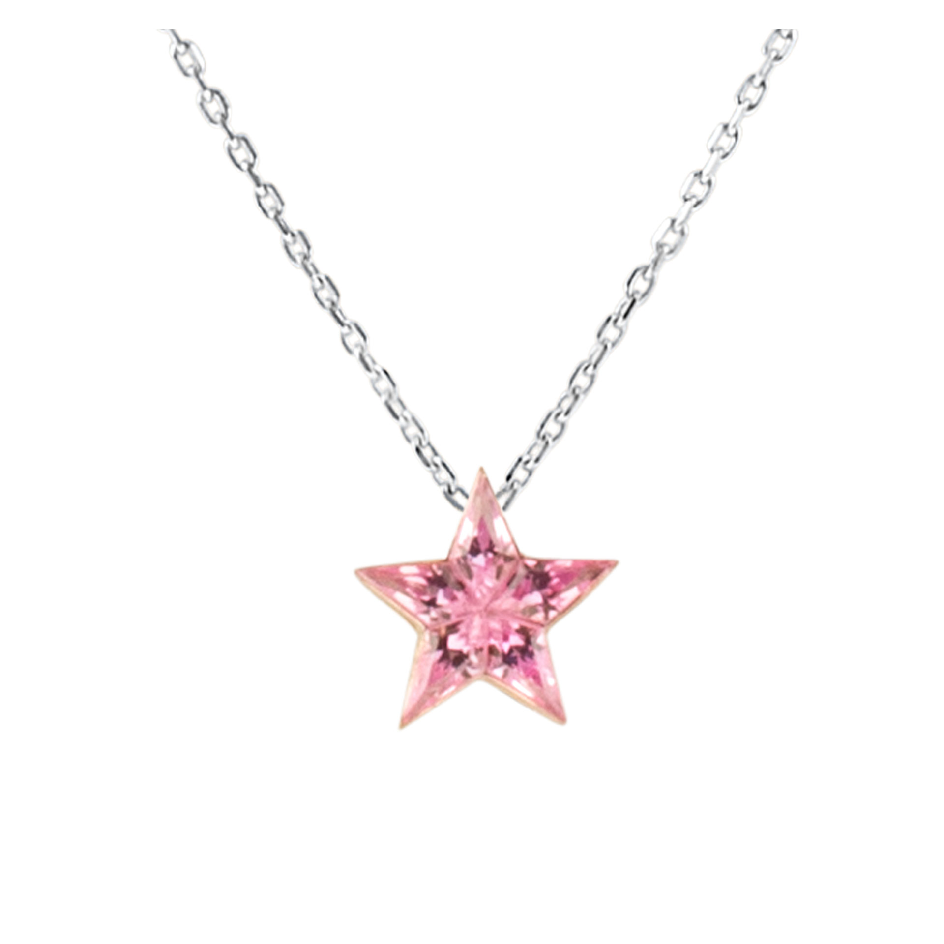 Pink sapphire star necklace in 18K white gold