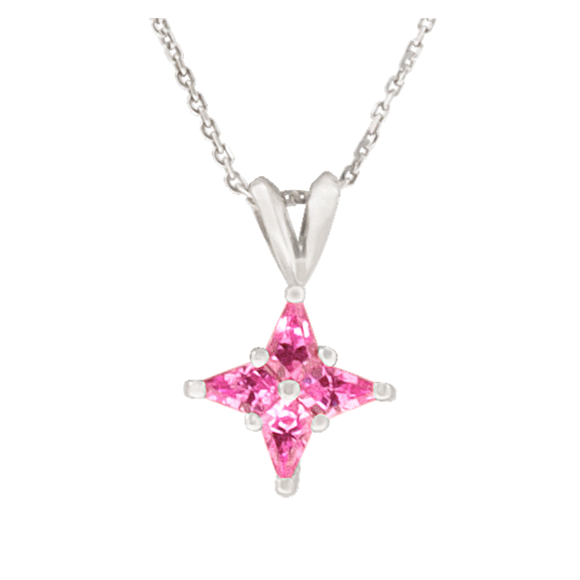 Pink star/flower necklace in 18k white gold with chain