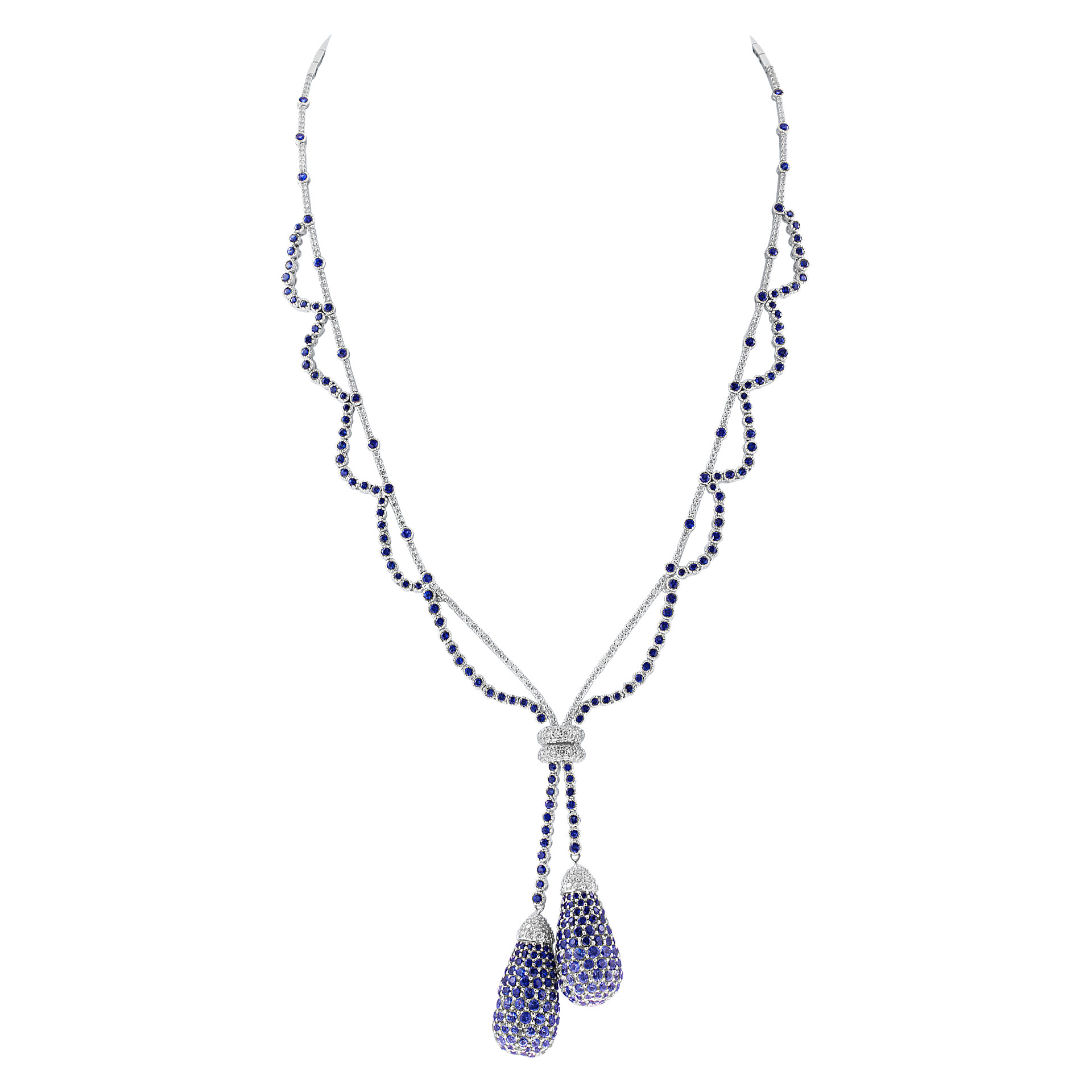 Sparkling diamond and blue sapphire necklace in 18k white gold