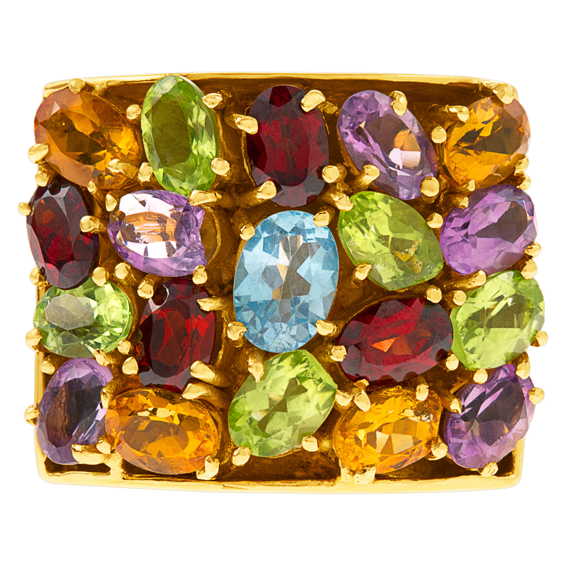 Ring with amethysts, tsavorites, garnets, and citrines in 18k gold