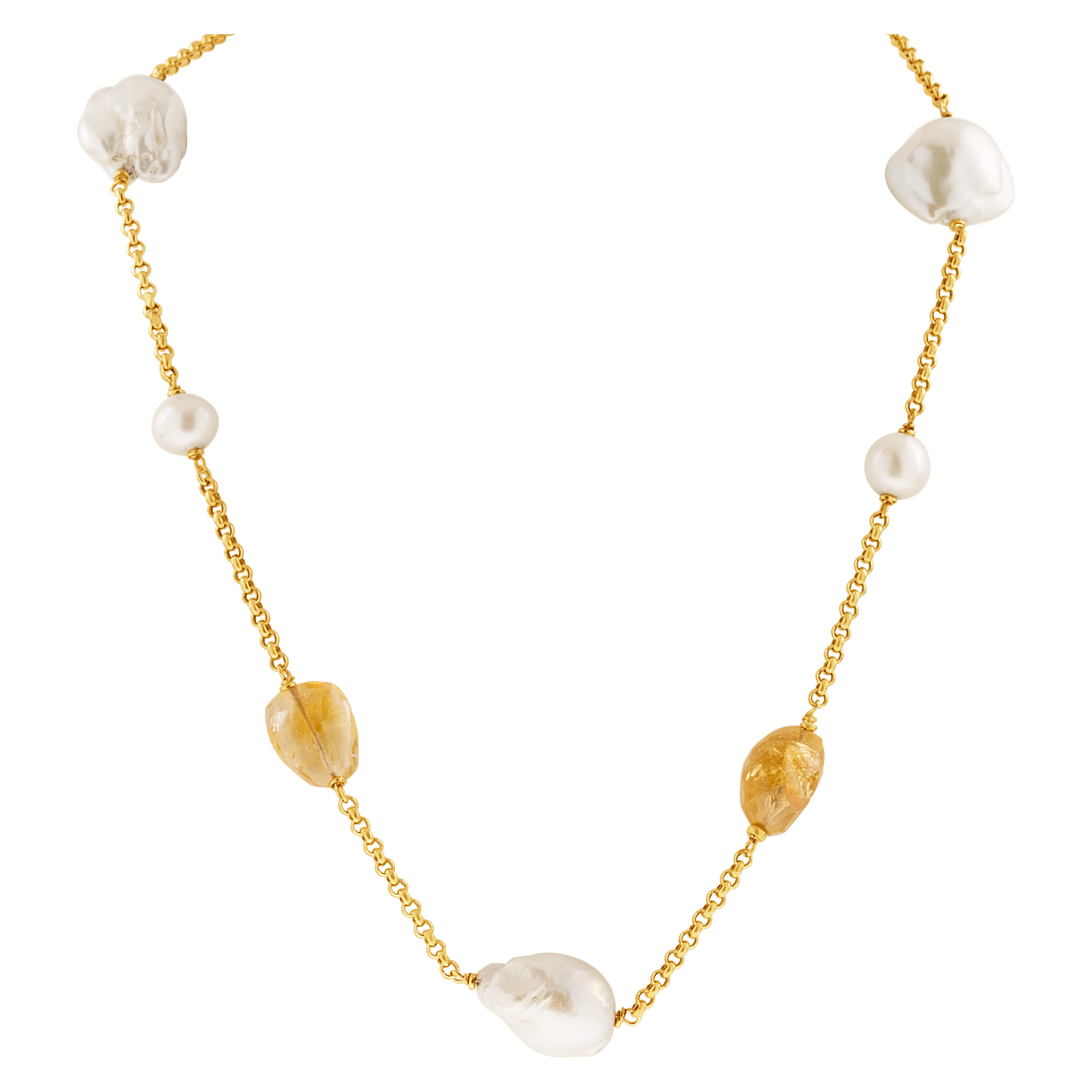 Stylish and funky 14k yellow gold chain with big pearls