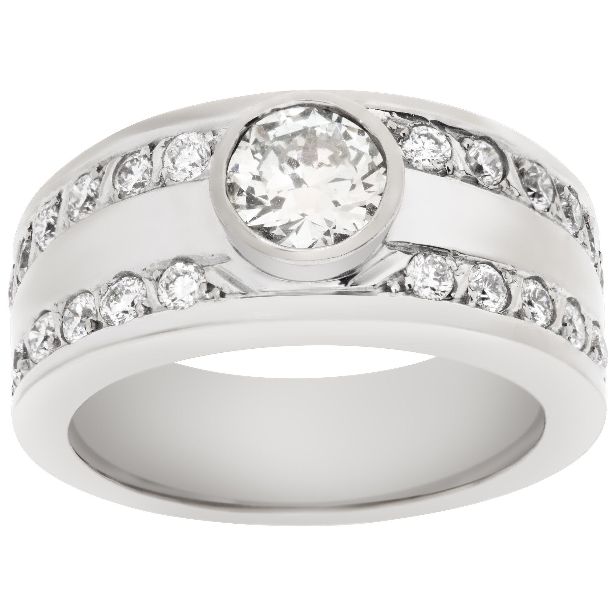 Gents diamond ring in 18k white gold. 0.75 carat center diamond (K-L, SI1)