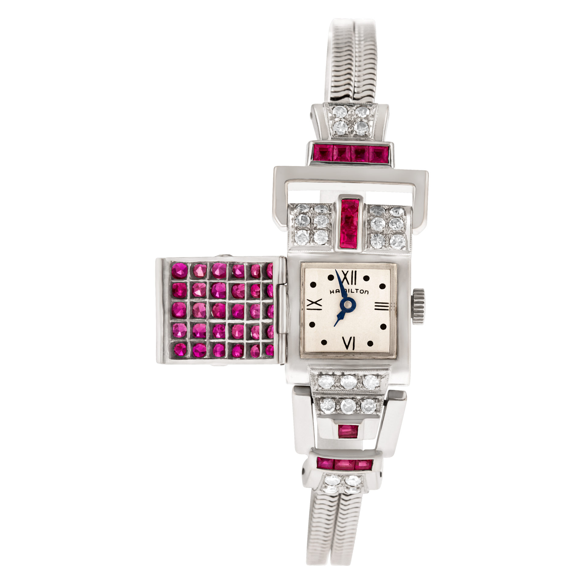 Hamilton diamond and ruby cocktail watch in 14k gold
