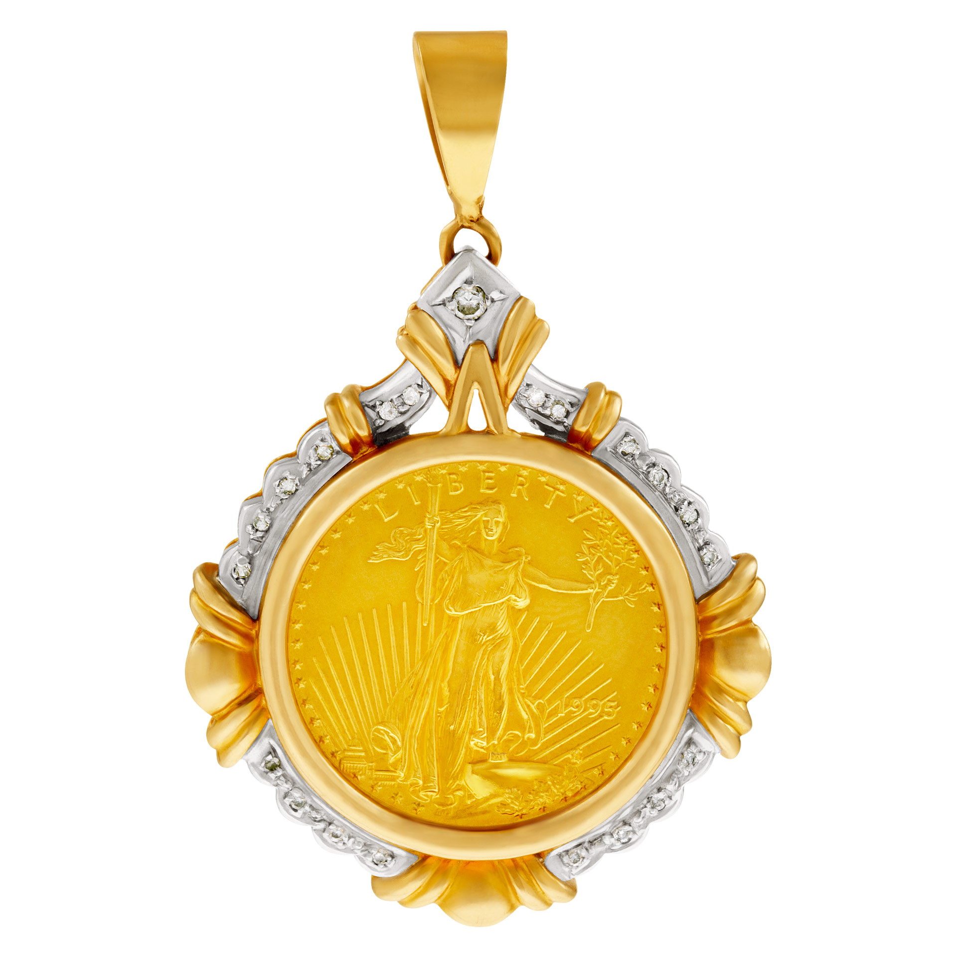 Eagle pendant $10 gold coin in 14k yellow gold and diamonds