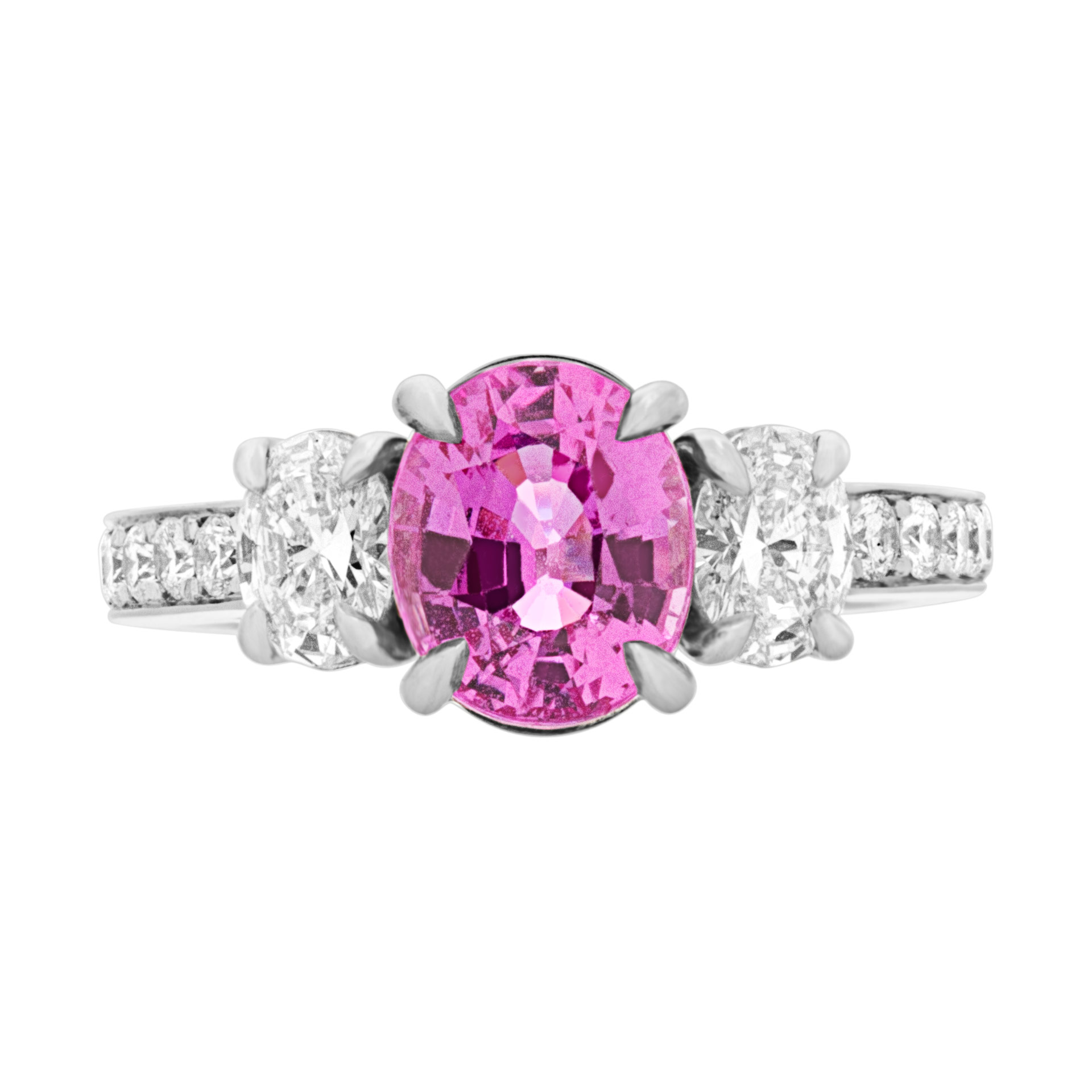 Madagascar Pink sapphire (2.20 cts) set in platinum with diamond accents