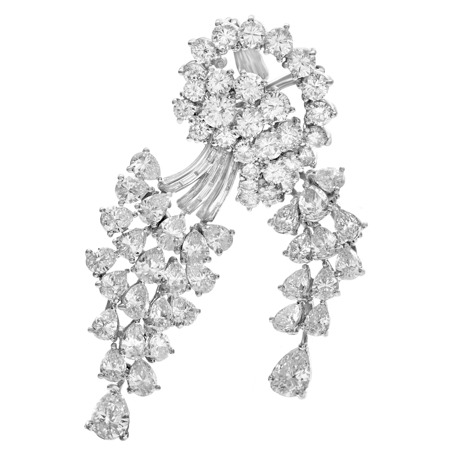 GIA certified Diamond pin with pear, baguett and round shape diamonds w/ a total carat weight of 20.350