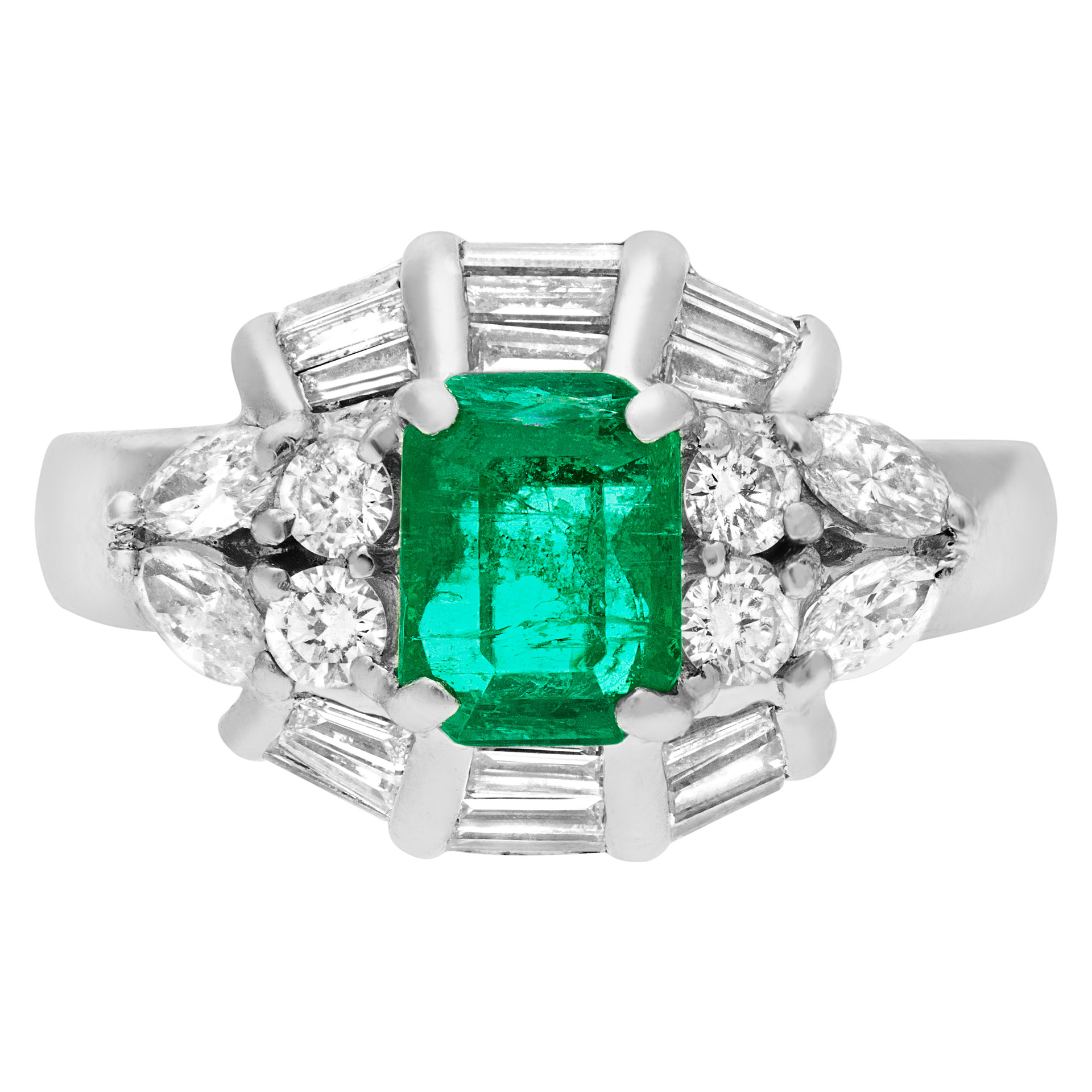 Emerald & diamond ring in platinum. Approx. 1.25 carat emerald.
