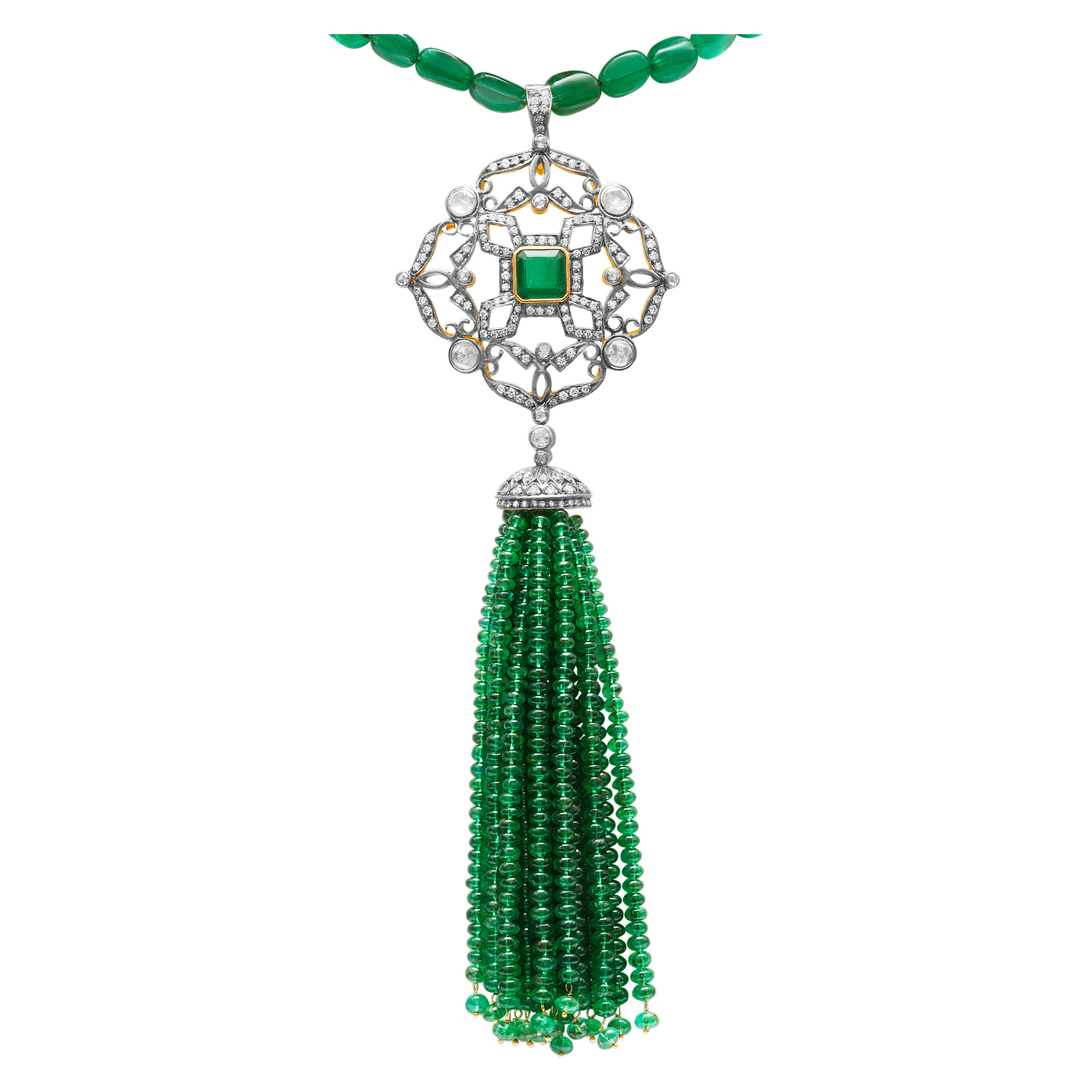 Emerald and Diamond tassel necklace