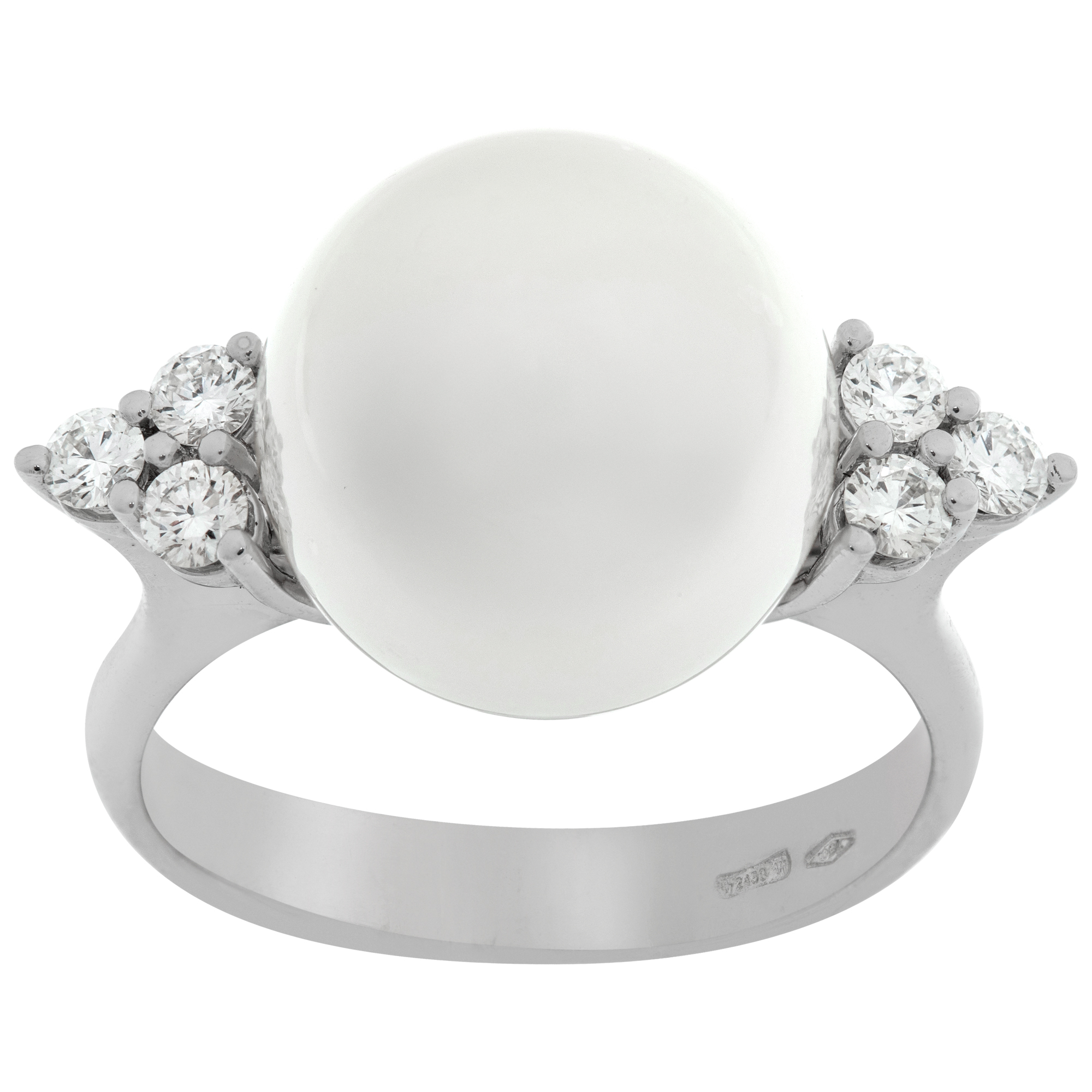 South sea pearl (11.5 x12mm) & diamonds ring, set in 18k white gold. Size 6.75