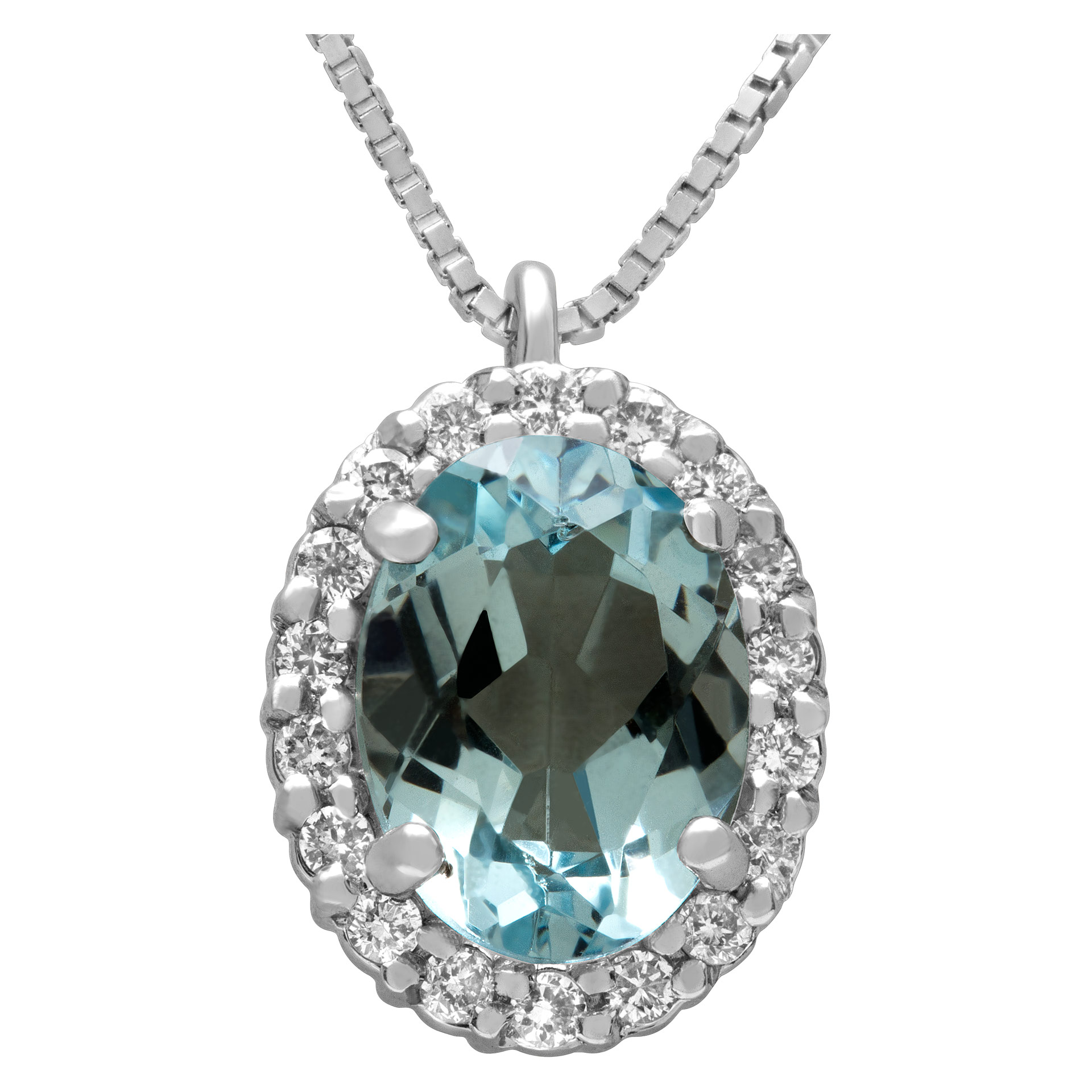 Cute oval Aquamarine pendant with 0.14 cts in diamond accents in 18k white gold