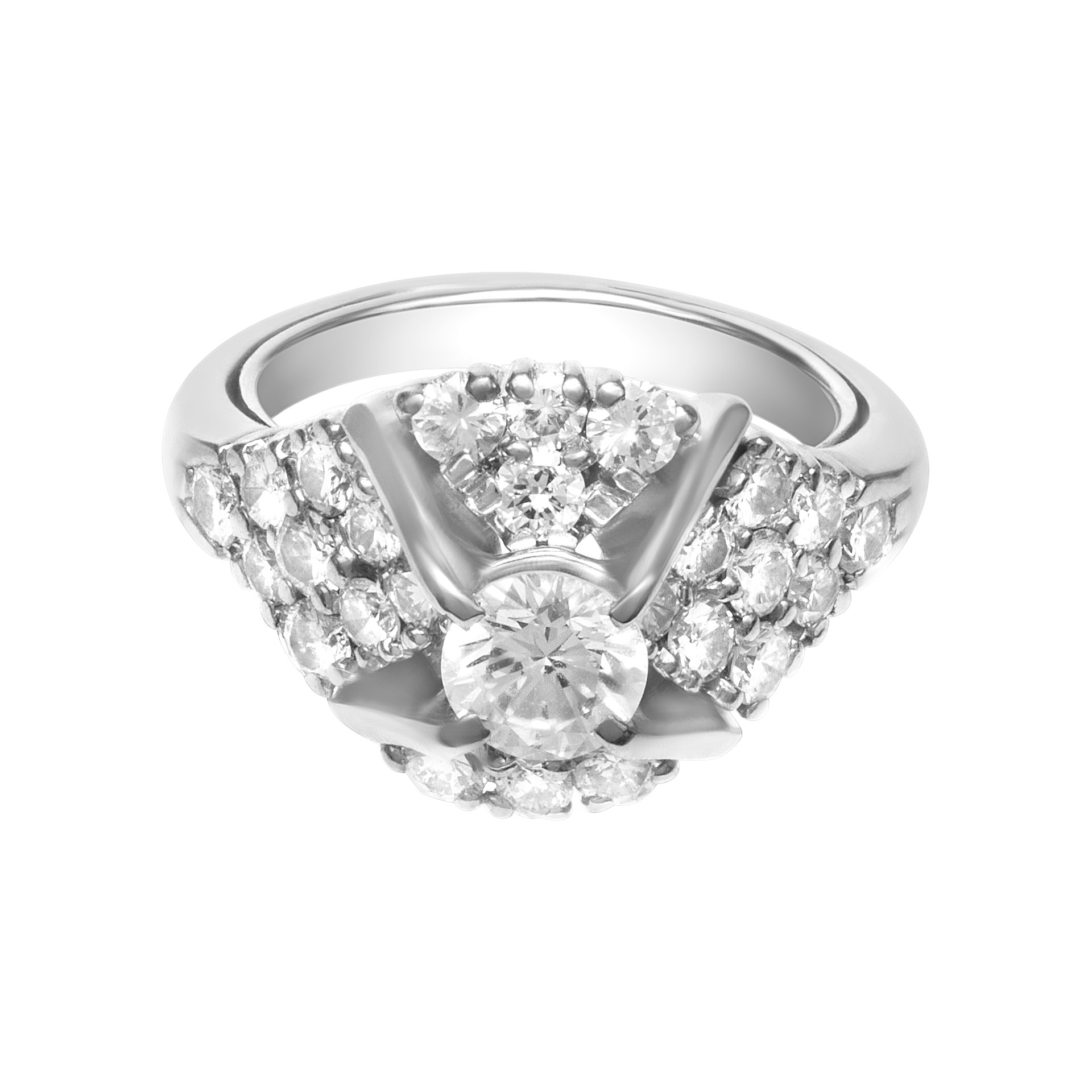 Vintage geometric diamond ring 1.00 carat in diamonds set in platinum.