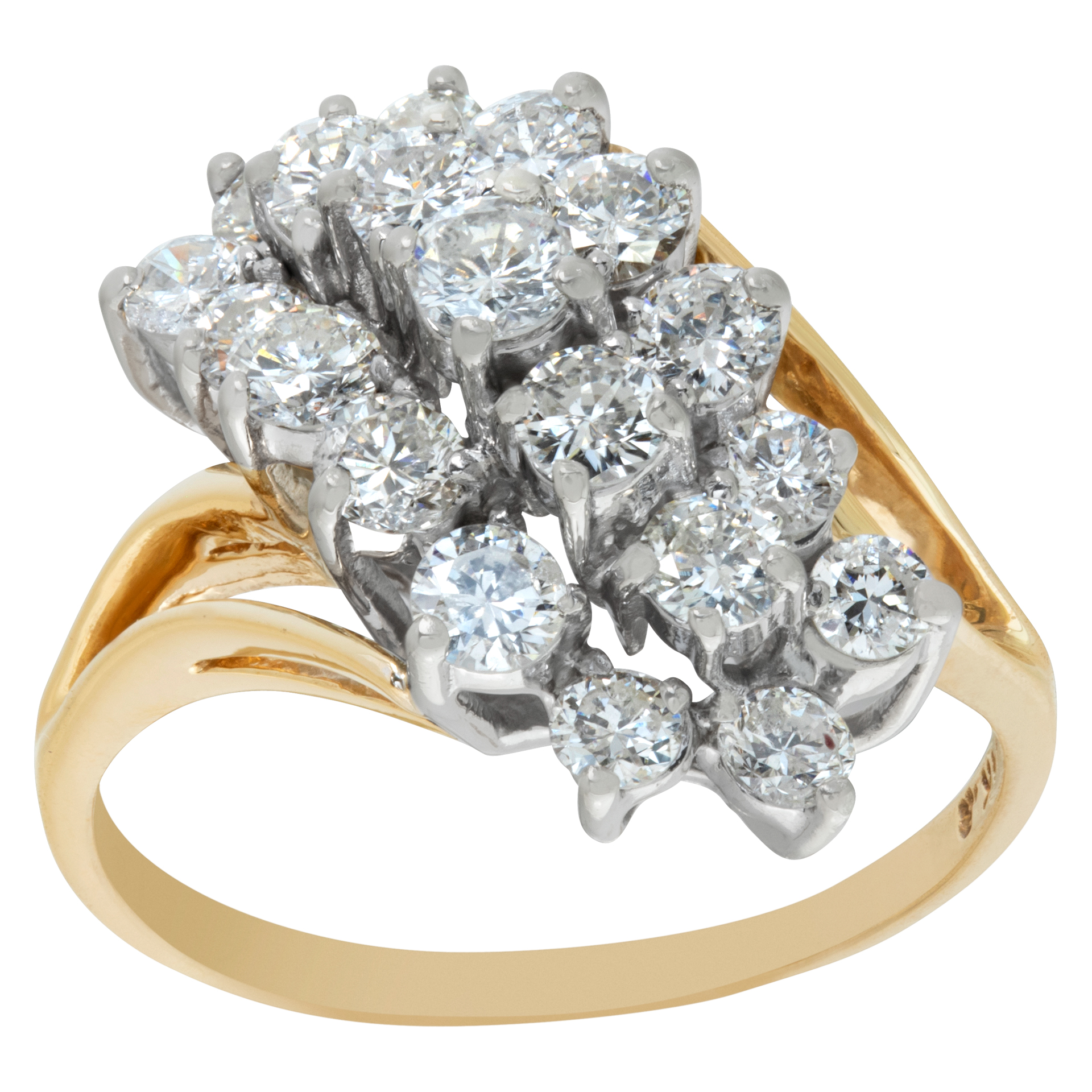 Diamond ring in 14k white and yellow gold