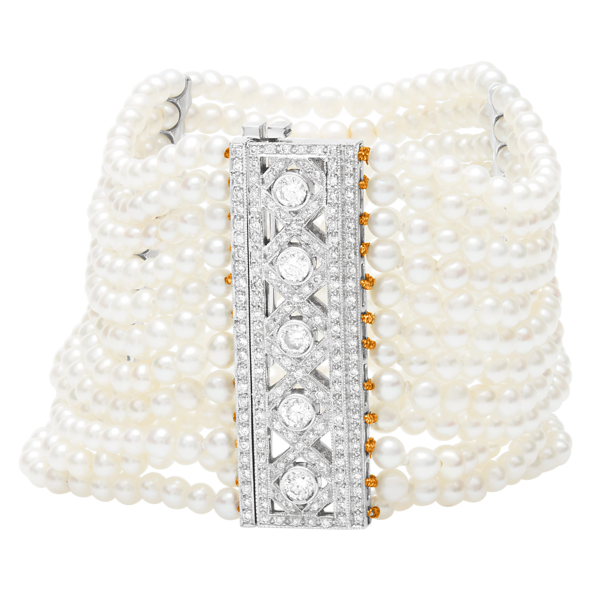 Seed pearl bracelet with approx. 0.60 cts in diamonds