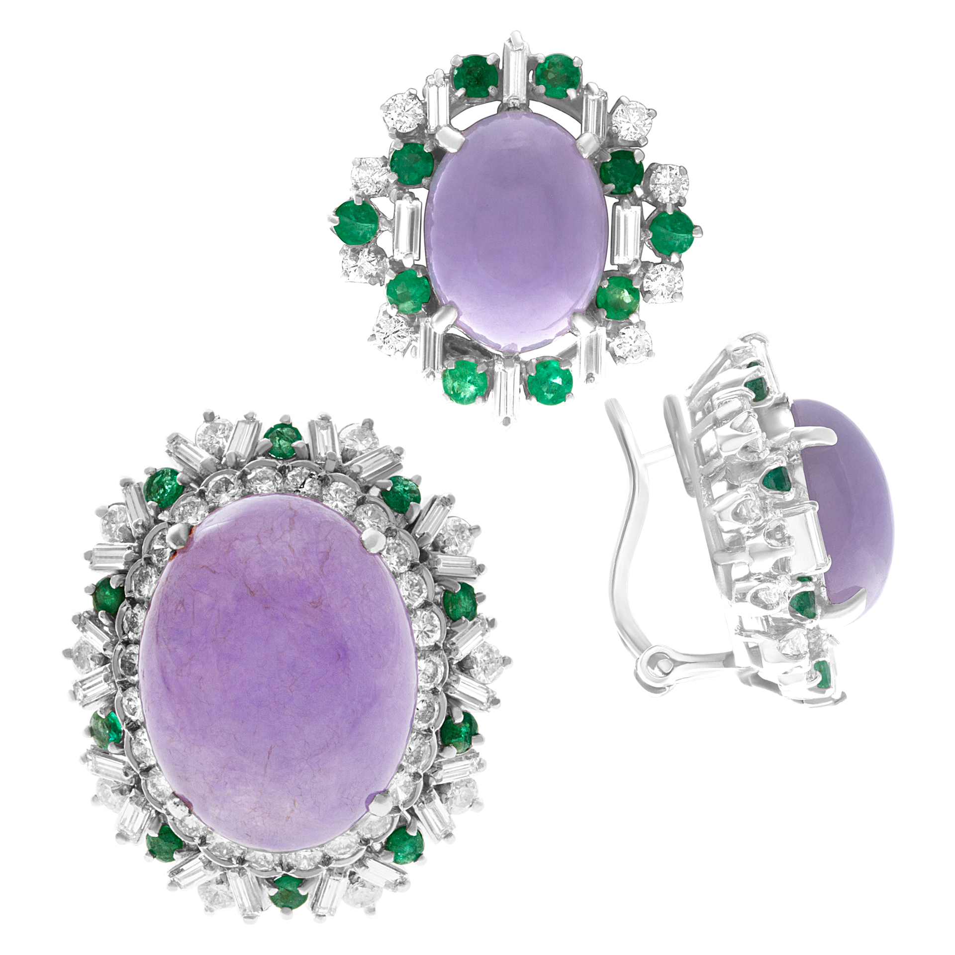 Lovely quartz earrings in 18k white gold with emerald and diamond accents