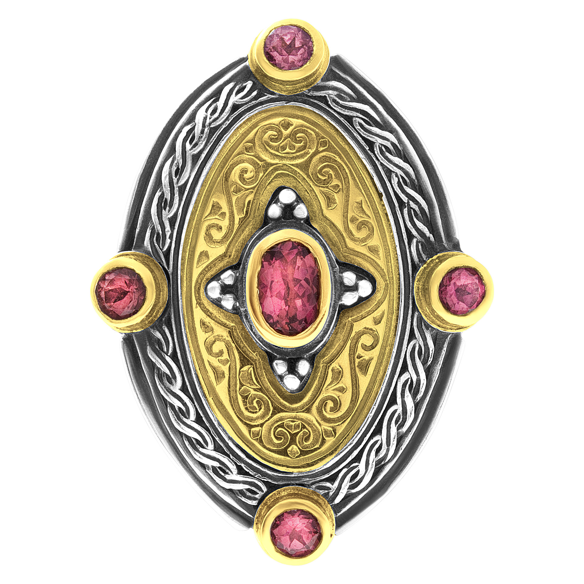 Konstantino classic etched ring in 18k & sterling silver with pink tourmaline