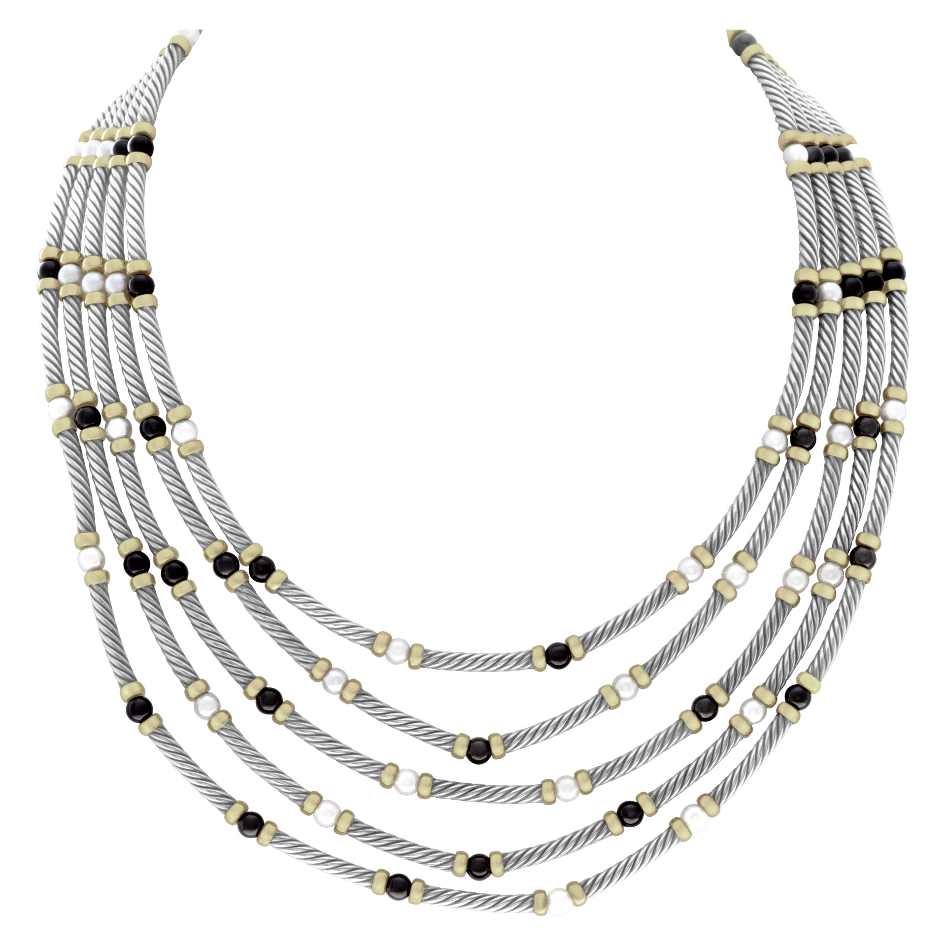 David Yurman 5-Strand onyx & pearl station necklace in sterling silver