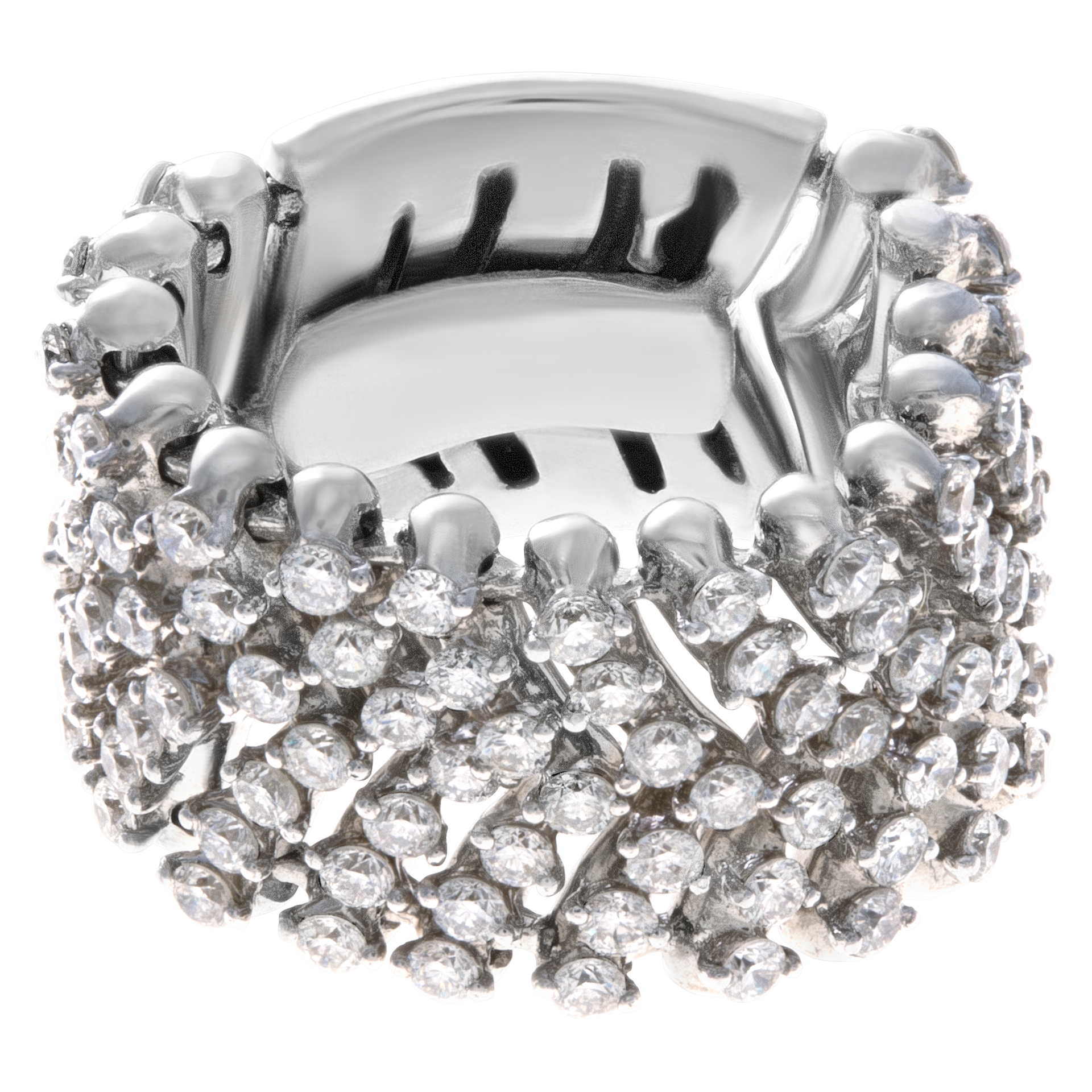 Flexible Diamond Chevron link ring in 18k white gold. 2.25cts in diamonds. Size 5.25