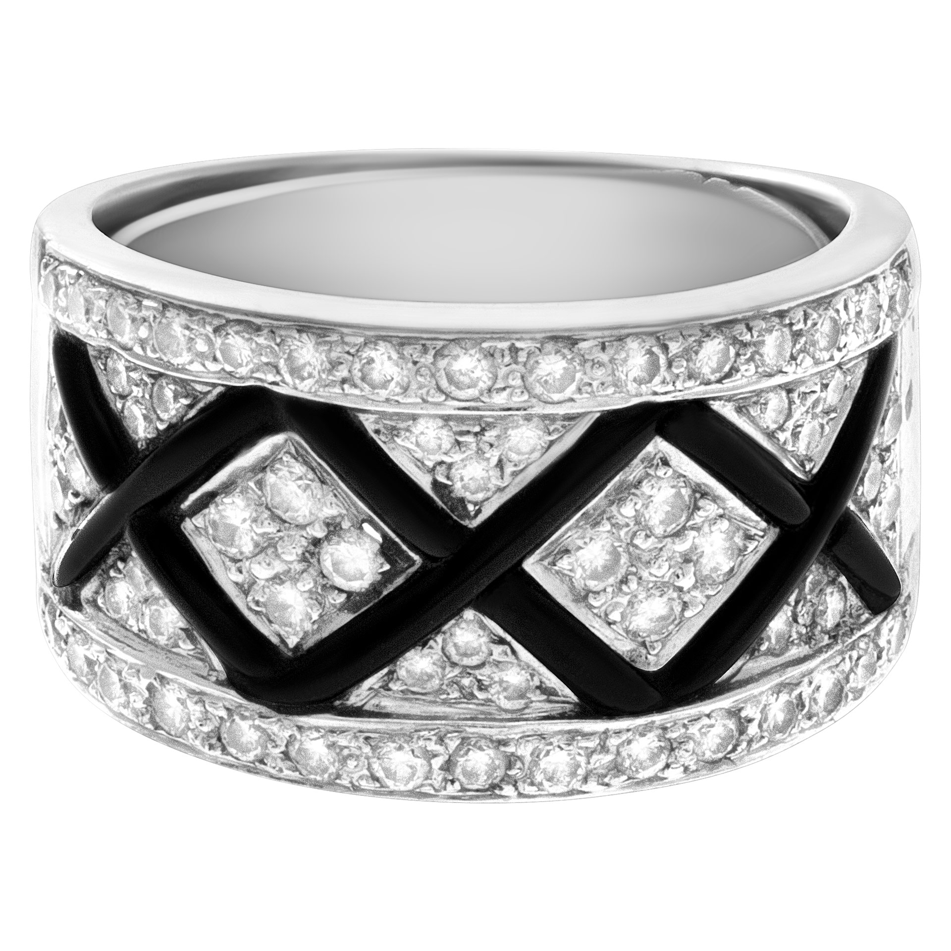Black enamel and diamond ring in 18k white gold. 1.00 carats in diamonds