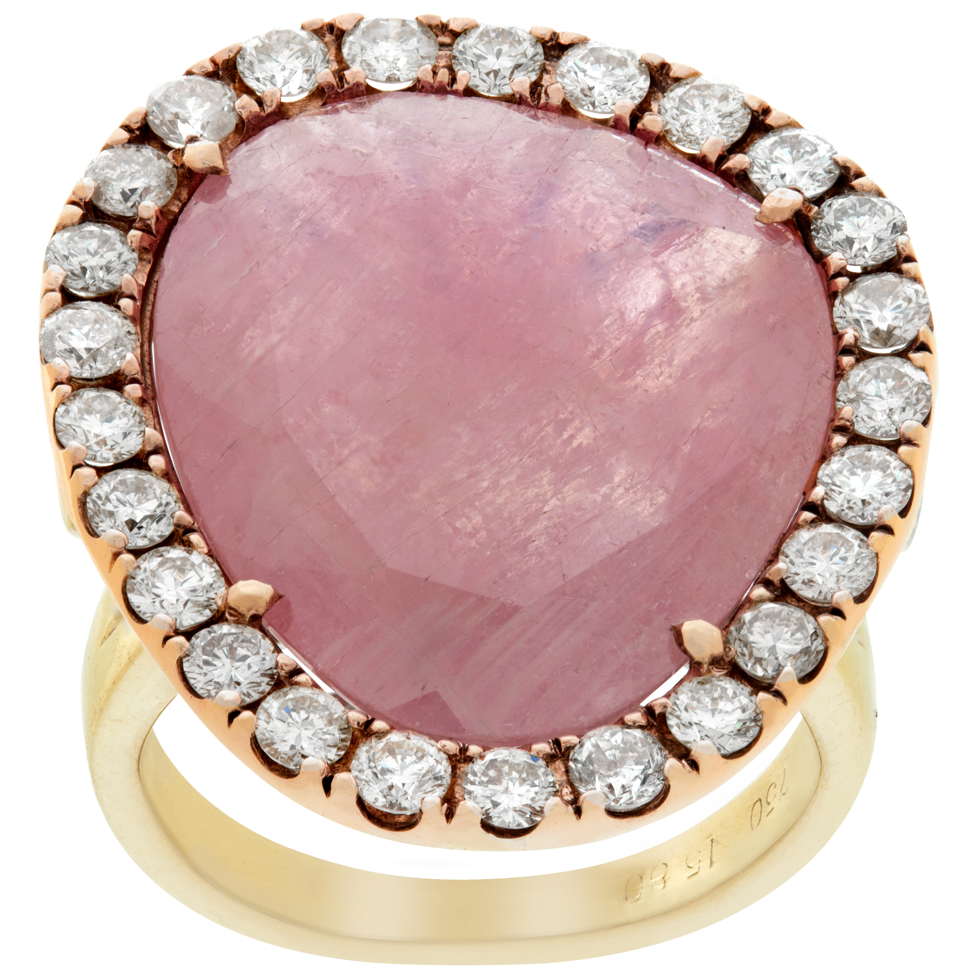 Rose quartz faceted ring with 1.00ct in surrounding diamonds in 18k white & rose gold