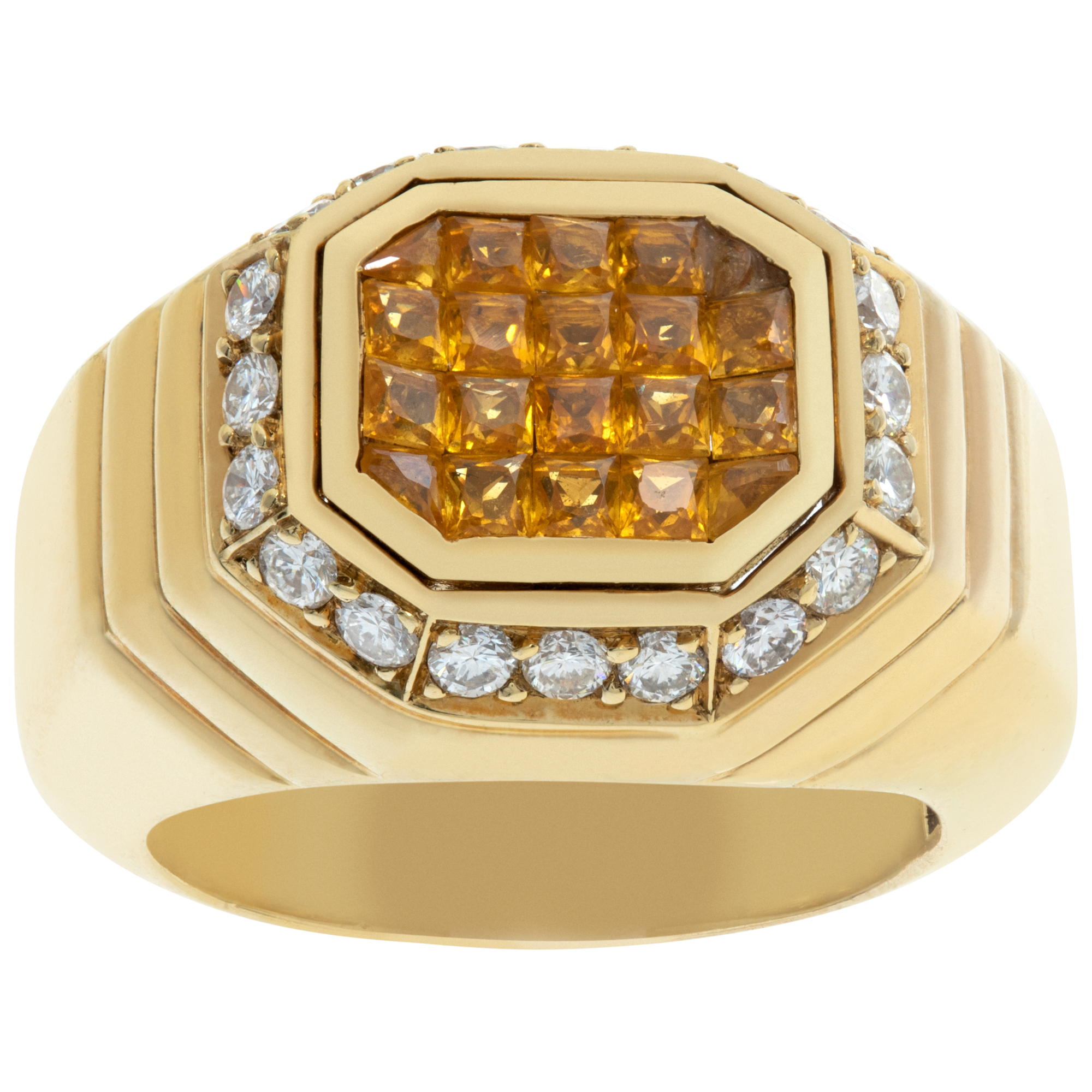 18K Yellow Gold ring with Yellow Sapphire and Diamonds accent