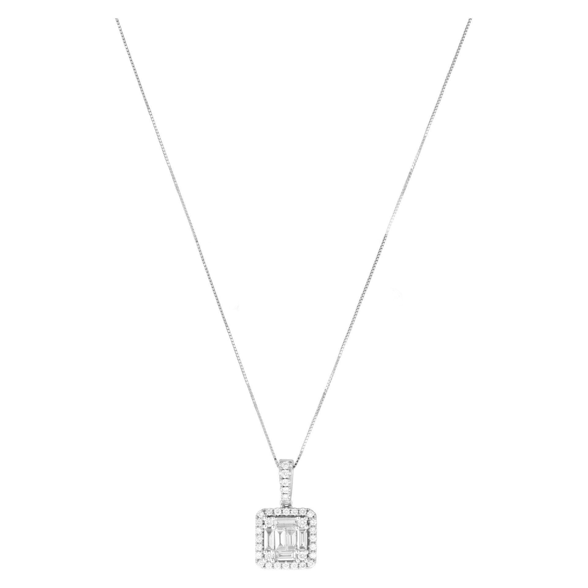 Diamond pendant on a thin 18k white gold chain. 0.76 carats in diamonds