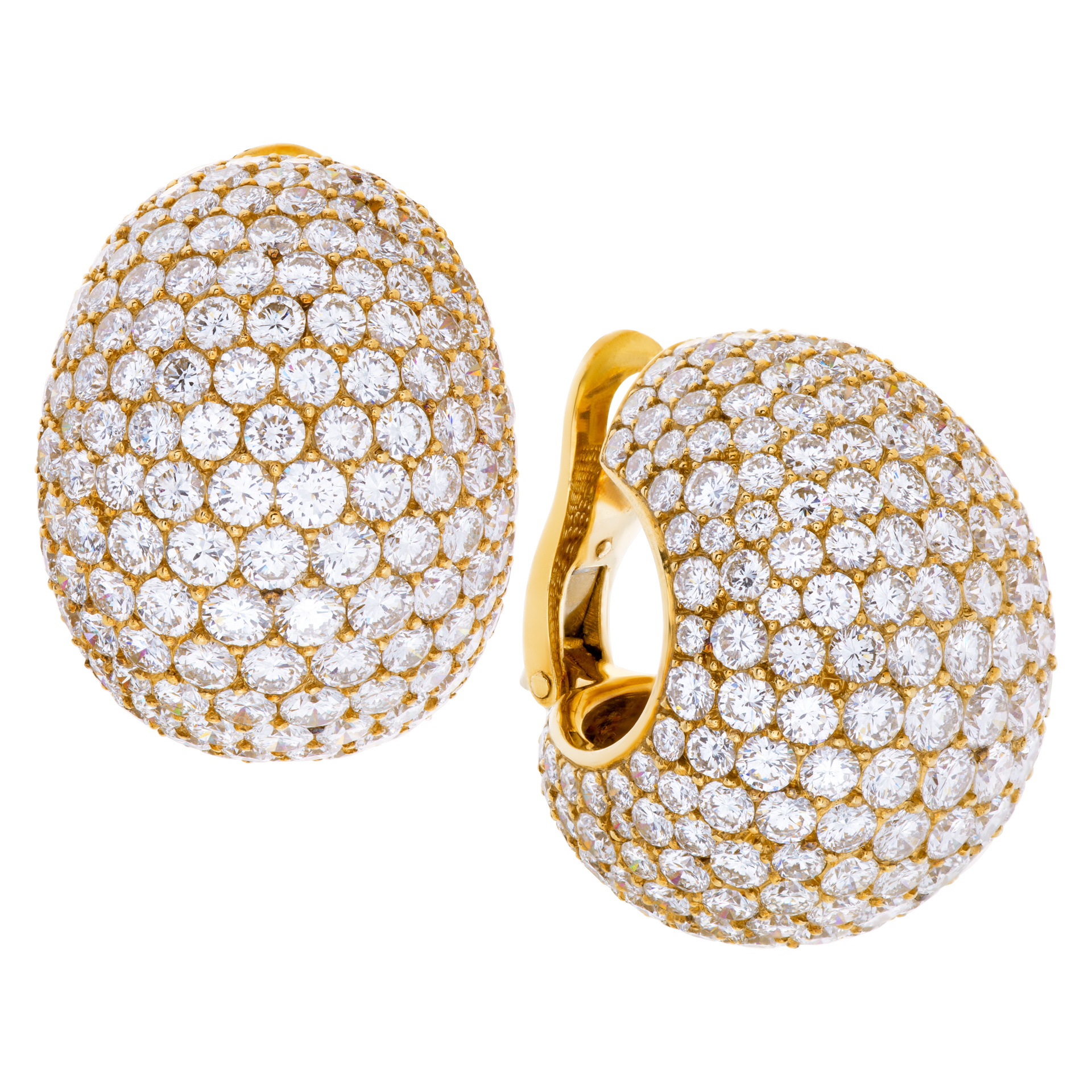 Vintage (circa 1970) Cartier "Bombee" earrings with over 25 carats full cut round brilliant diamonds, set in 18K yellow gold