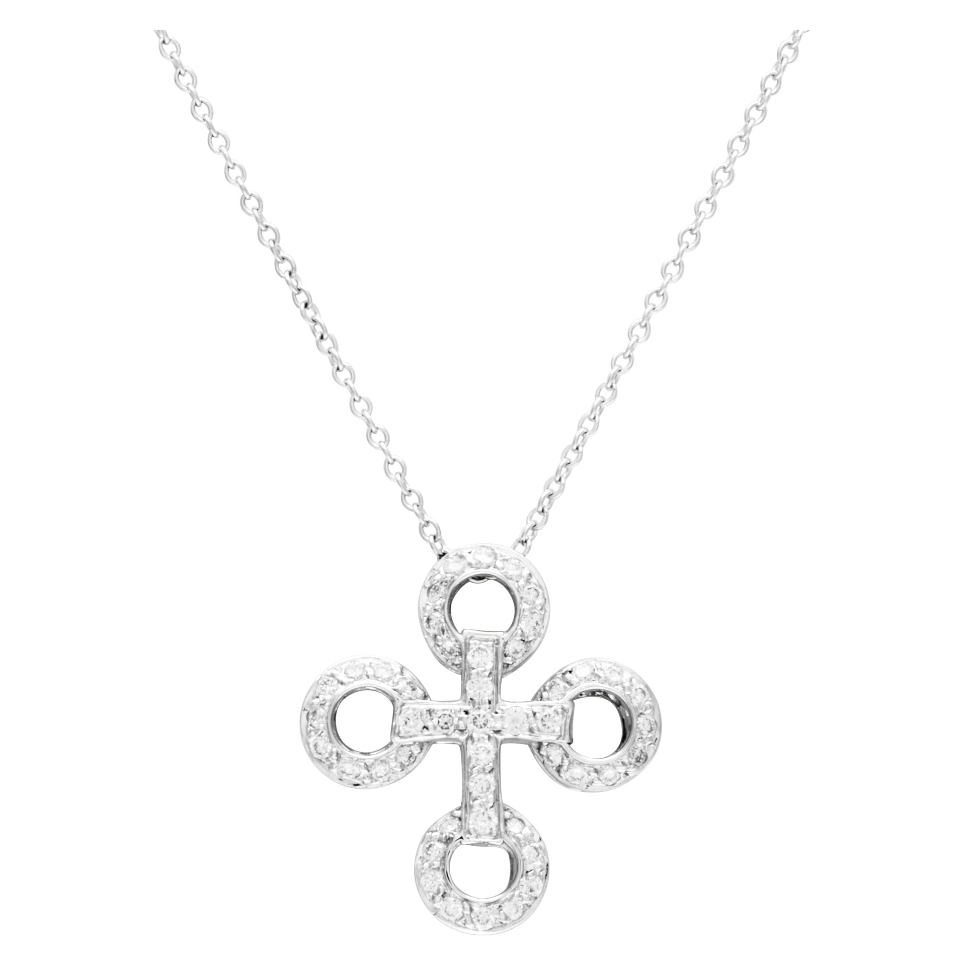 Pave Diamond cross necklace in 18k white gold. 0.50 carats in diamonds