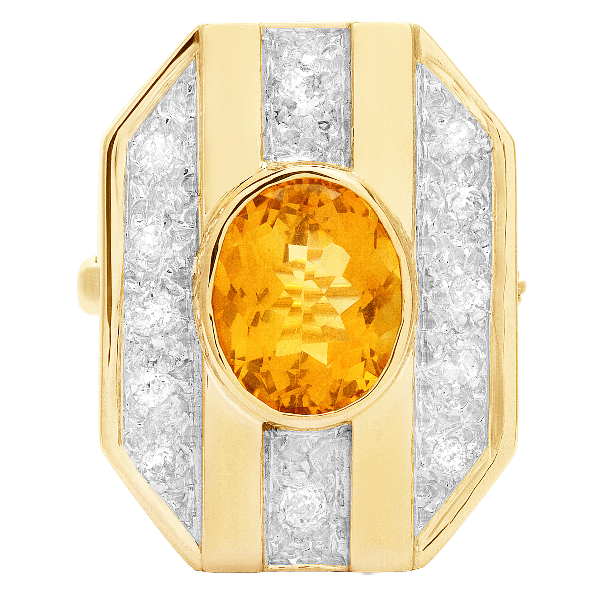 Brooch/Enhancer with citrine & diamond accents in 14k yellow gold. Approx. 1 carat in diamonds