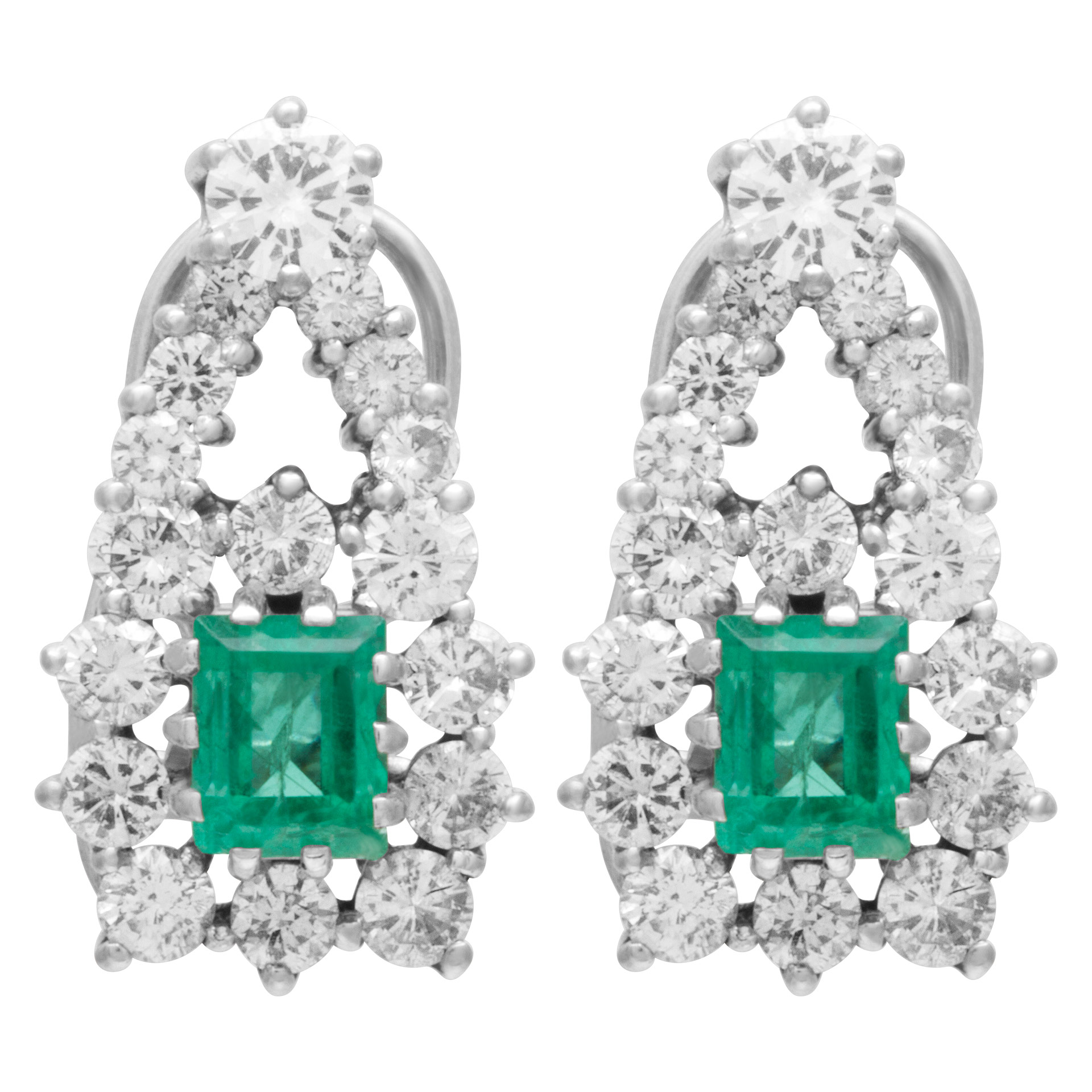 Diamond and colombian emerald earrings in 14k white gold
